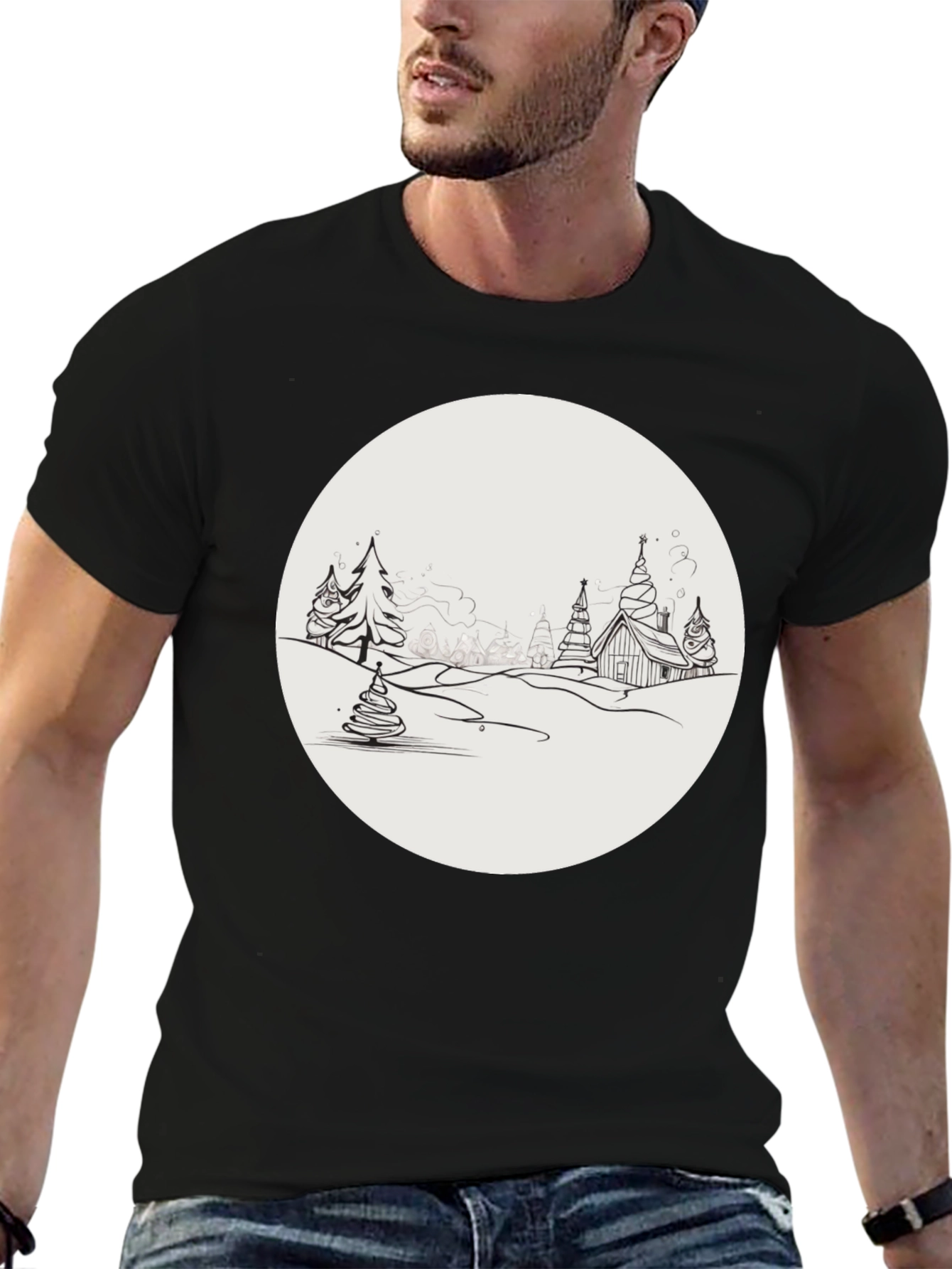 Winter Village Graphic Tee - Black Cotton Blend
