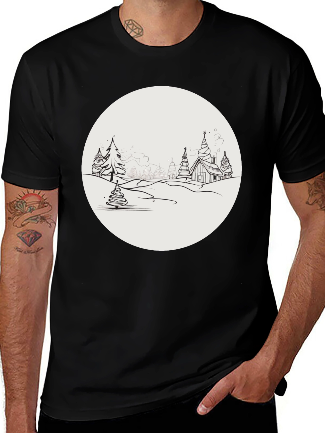 Winter Village Graphic Tee - Black Cotton Blend