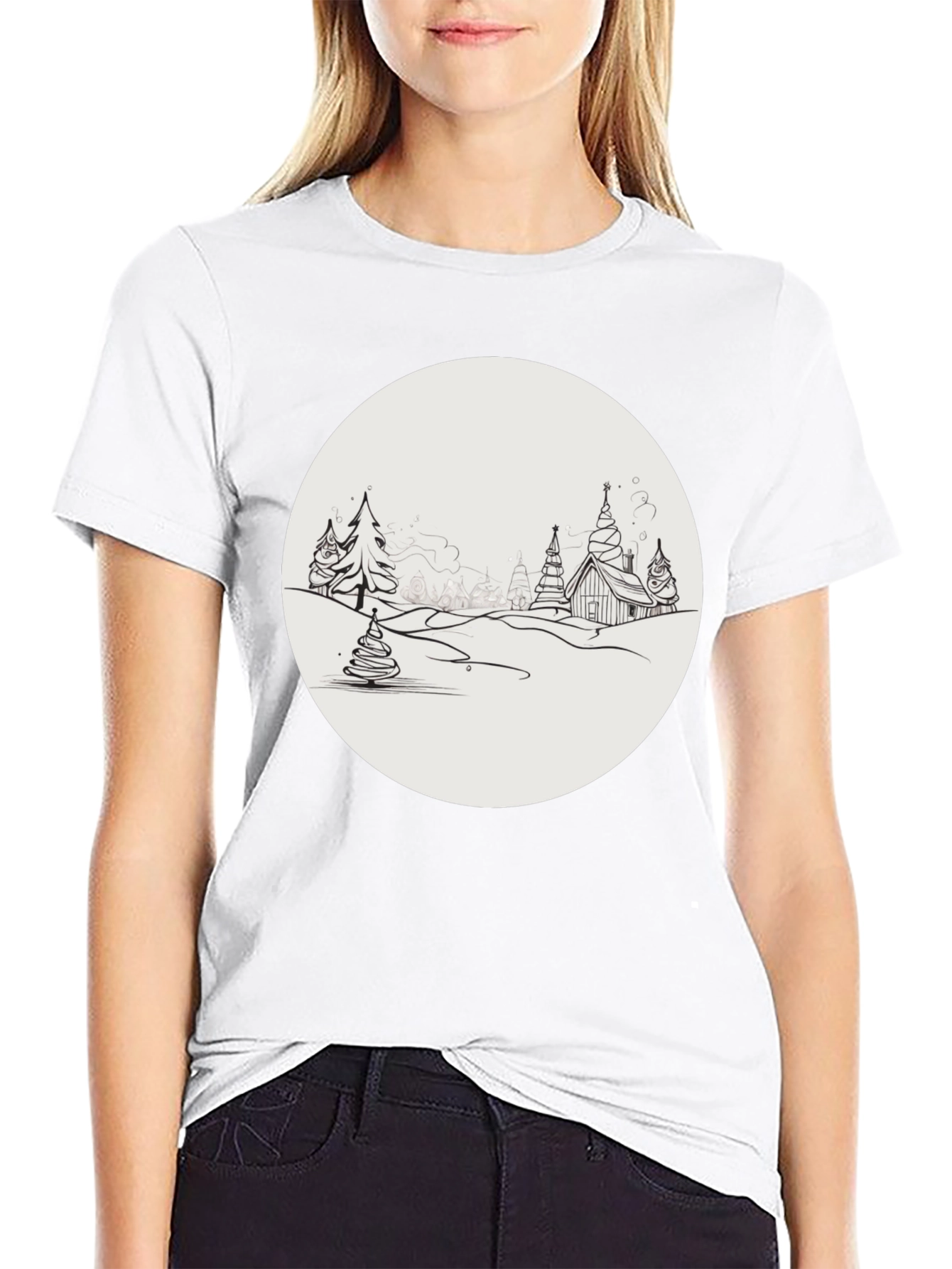 Winter Village Graphic Tee - Black Cotton Blend