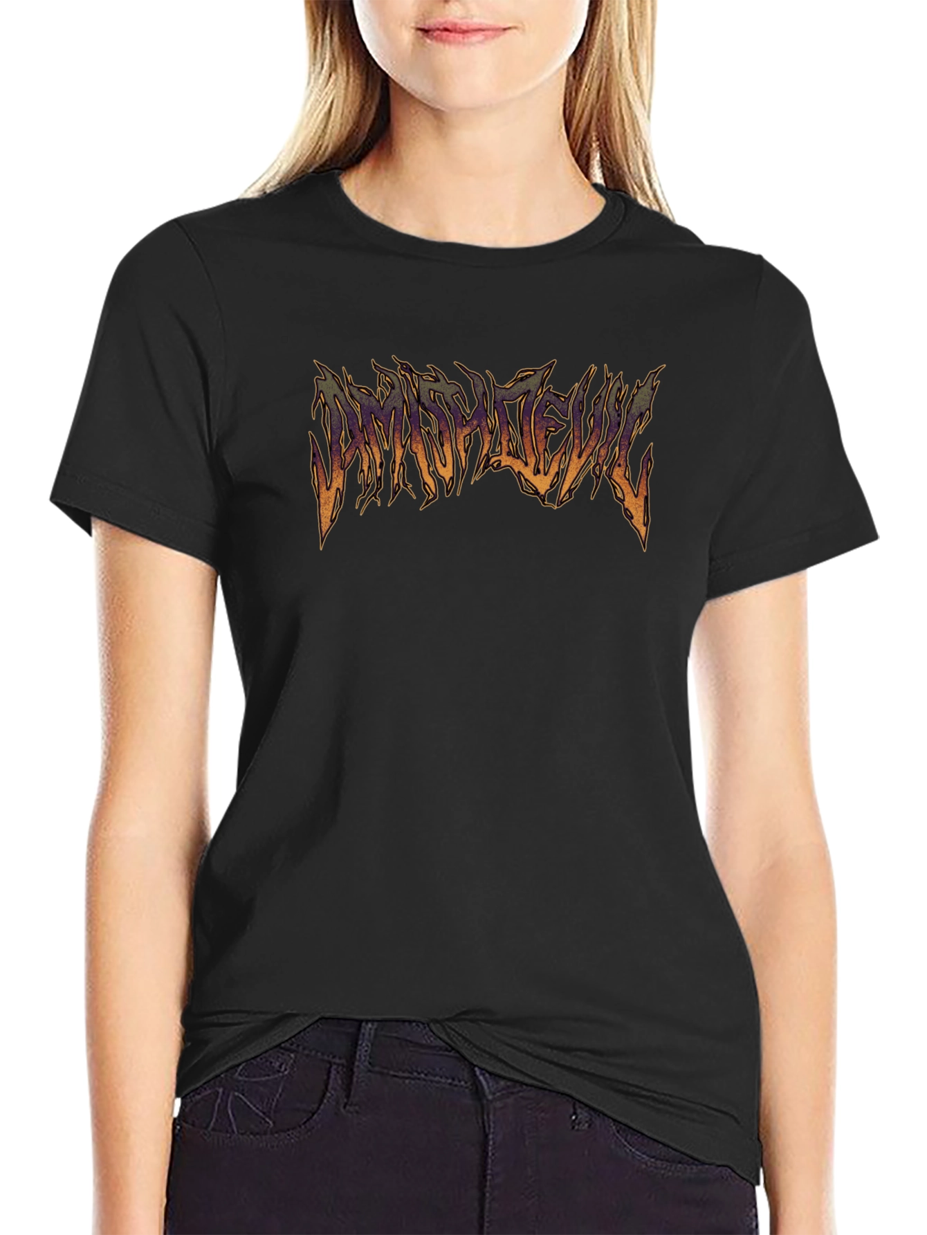 Black T-Shirt with Distorted Text Graphic