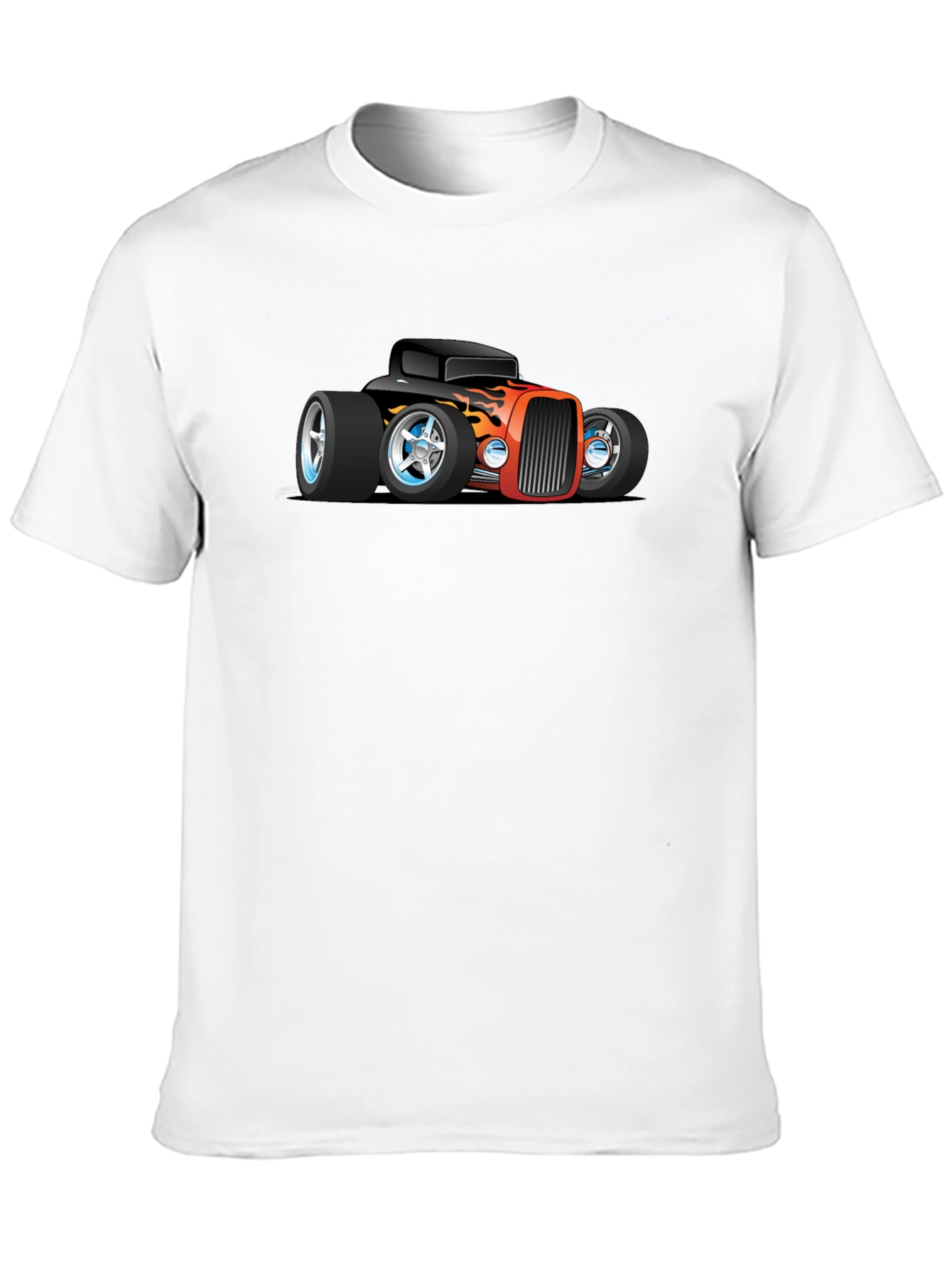 Cartoon Hot Rod Car Graphic Black T-Shirt