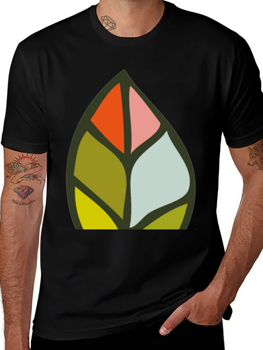 Abstract Leaf Design Black T-Shirt