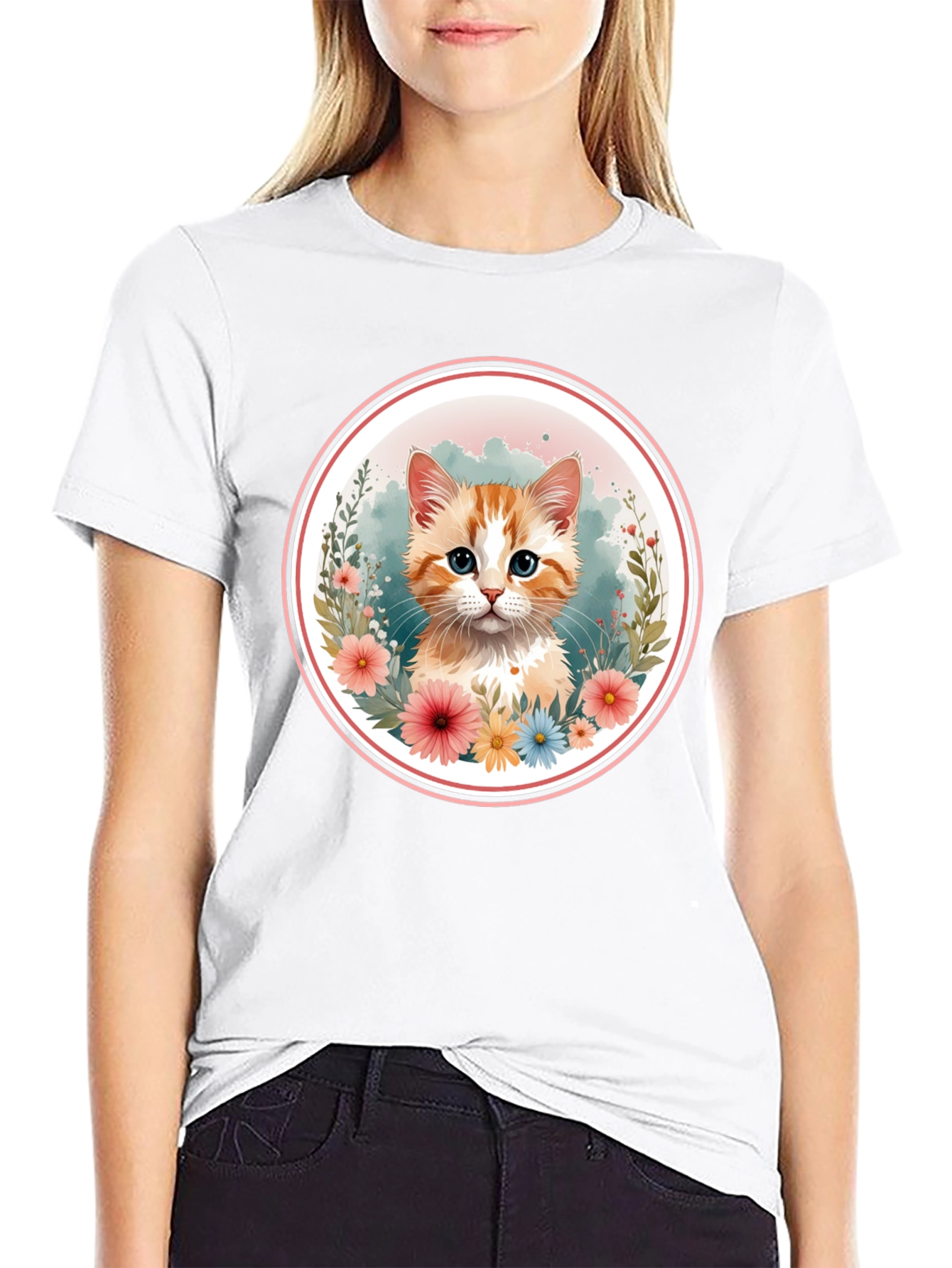 Cute Kitten Floral T-Shirt
