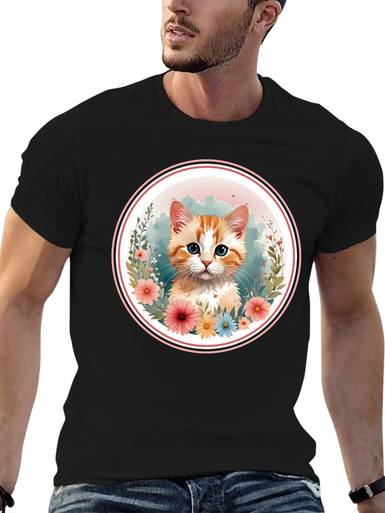 Cute Kitten Floral T-Shirt