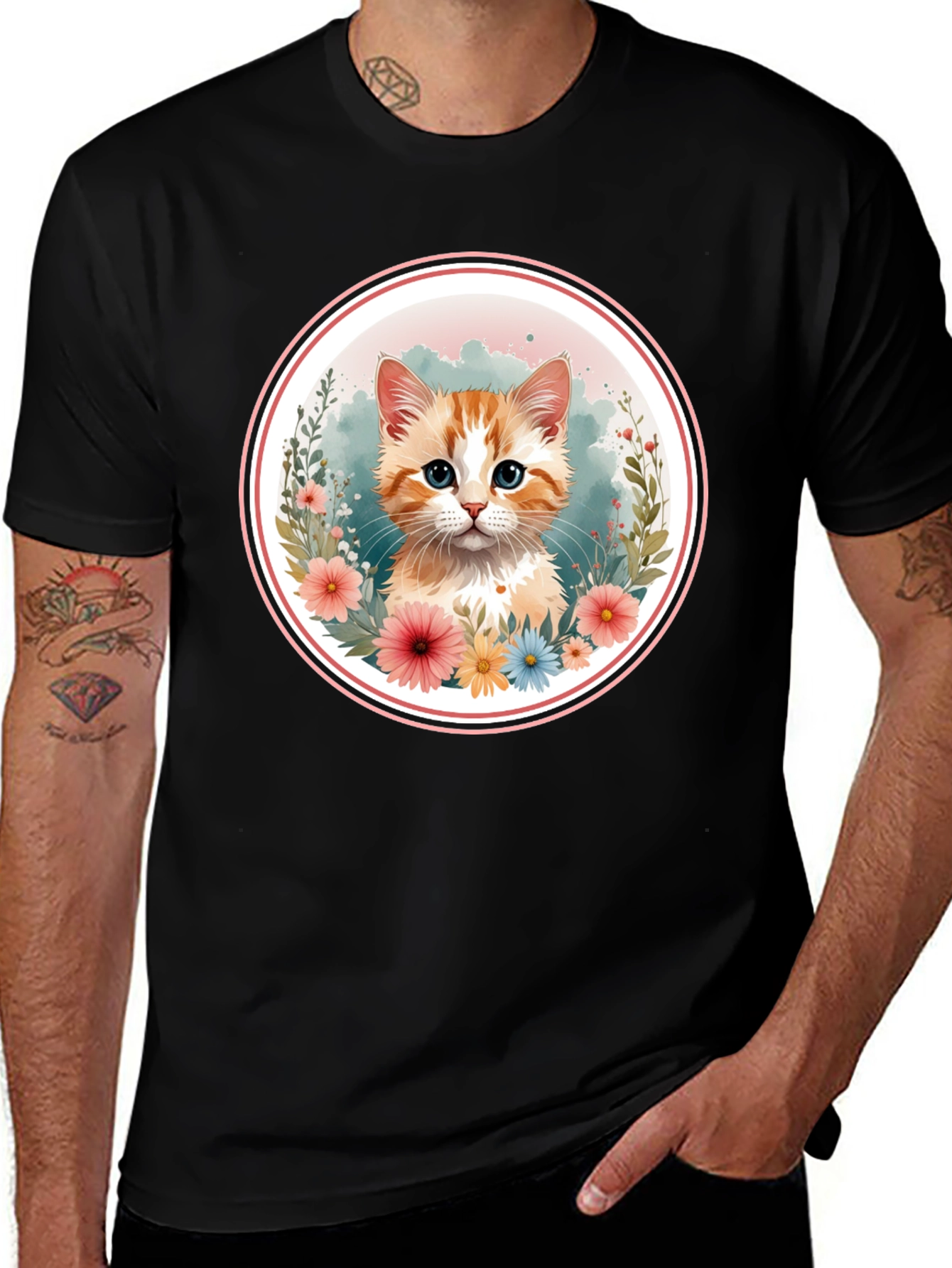 Cute Kitten Floral T-Shirt