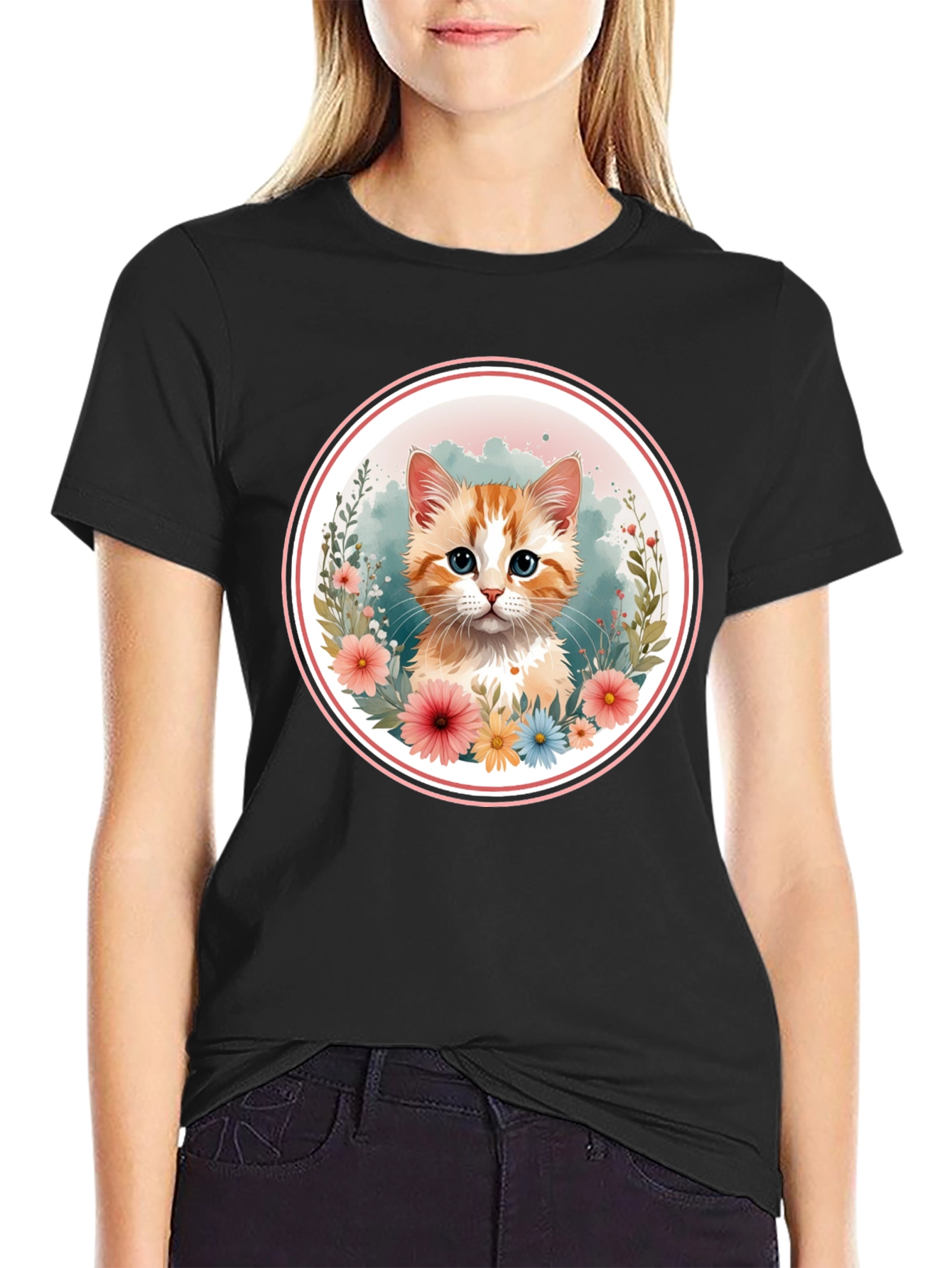 Cute Kitten Floral T-Shirt