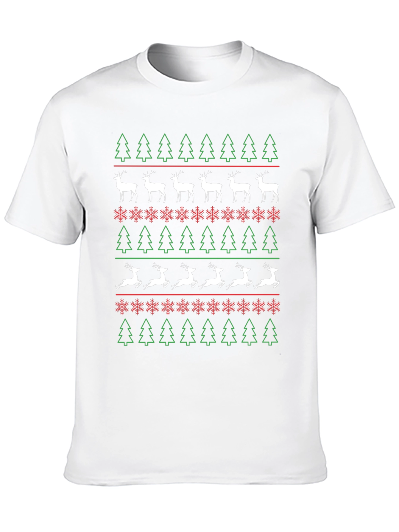 Christmas Tree & Reindeer Pattern T-Shirt