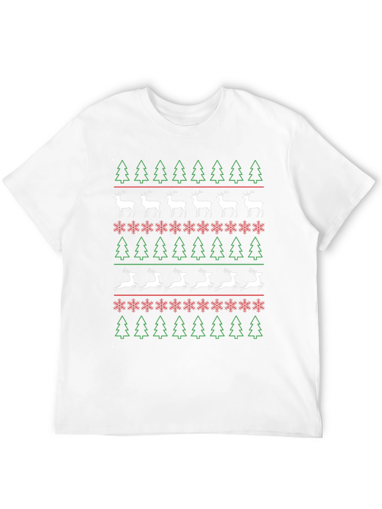 Christmas Tree & Reindeer Pattern T-Shirt