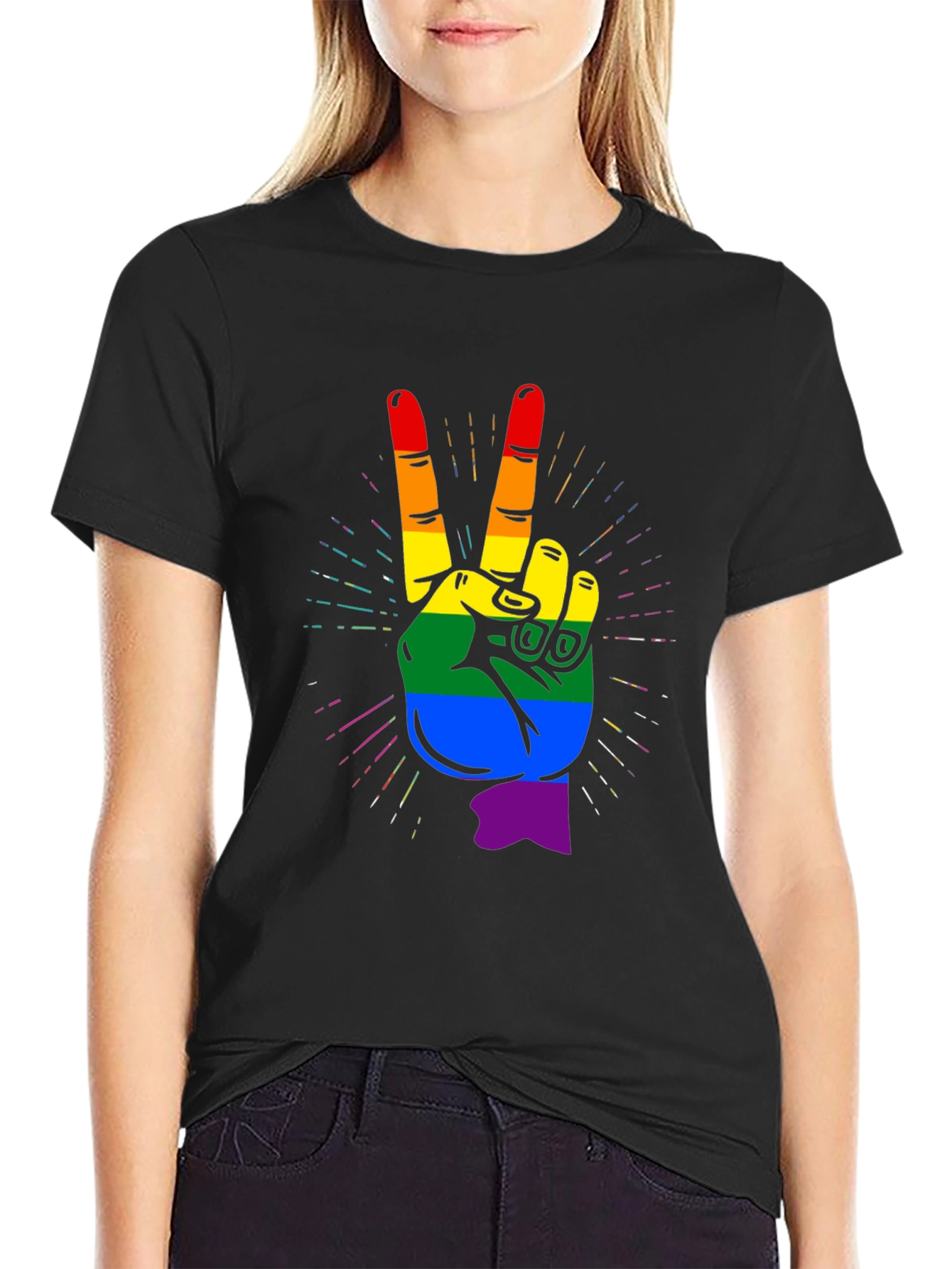LGBTQ+ Pride Hand Peace Sign T-Shirt