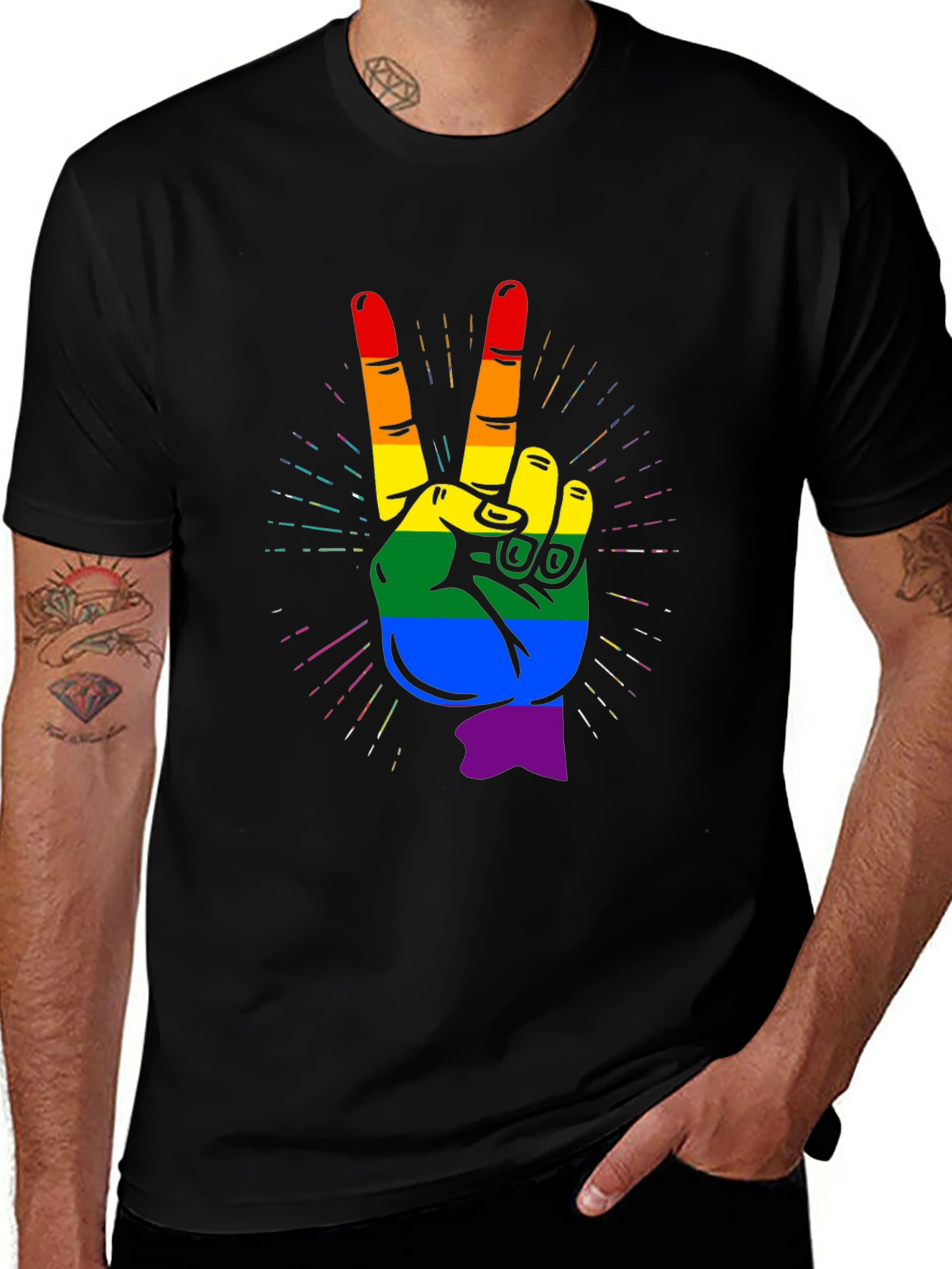 LGBTQ+ Pride Hand Peace Sign T-Shirt