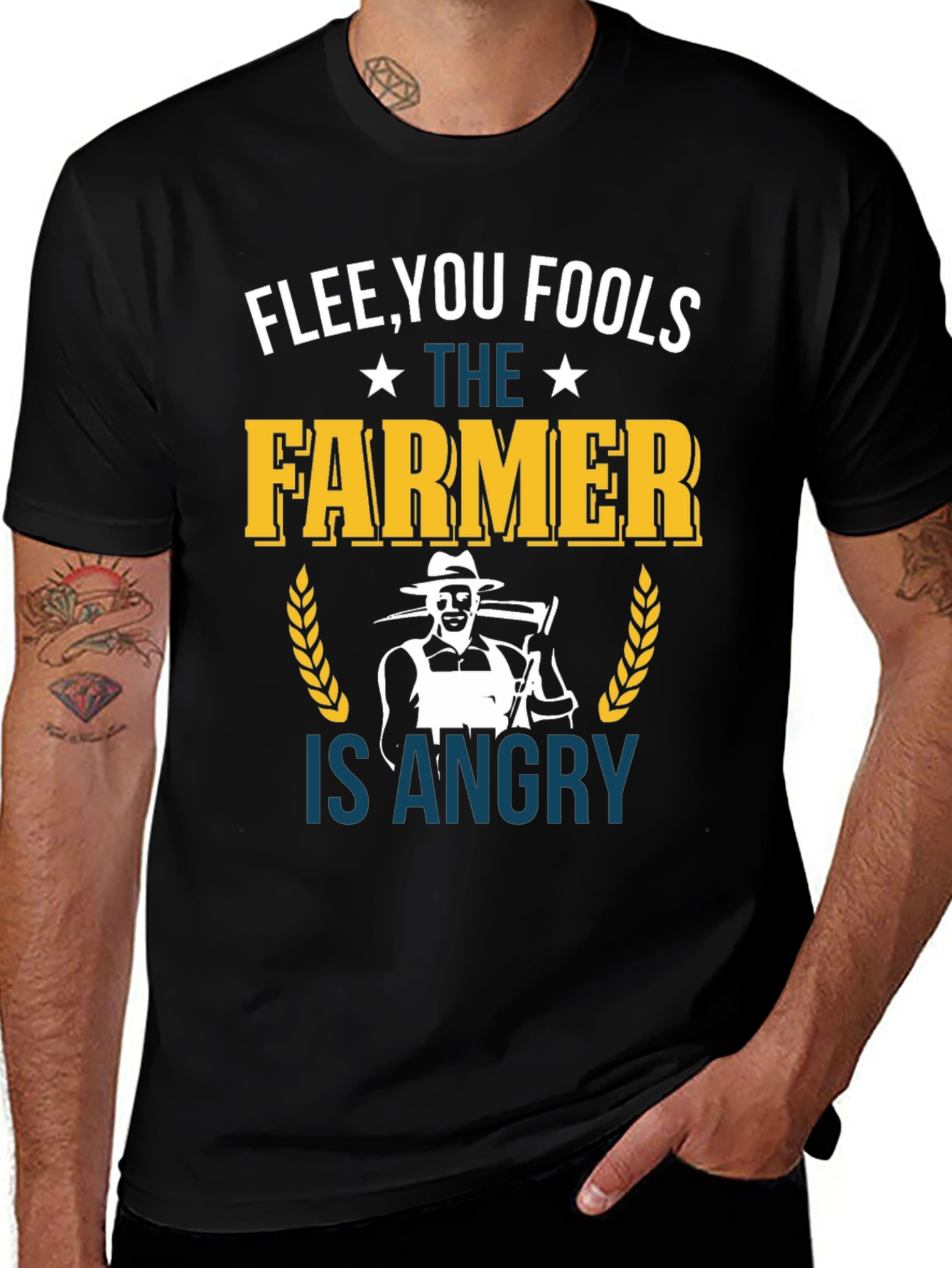 Flee You Fools Angry Farmer T-Shirt