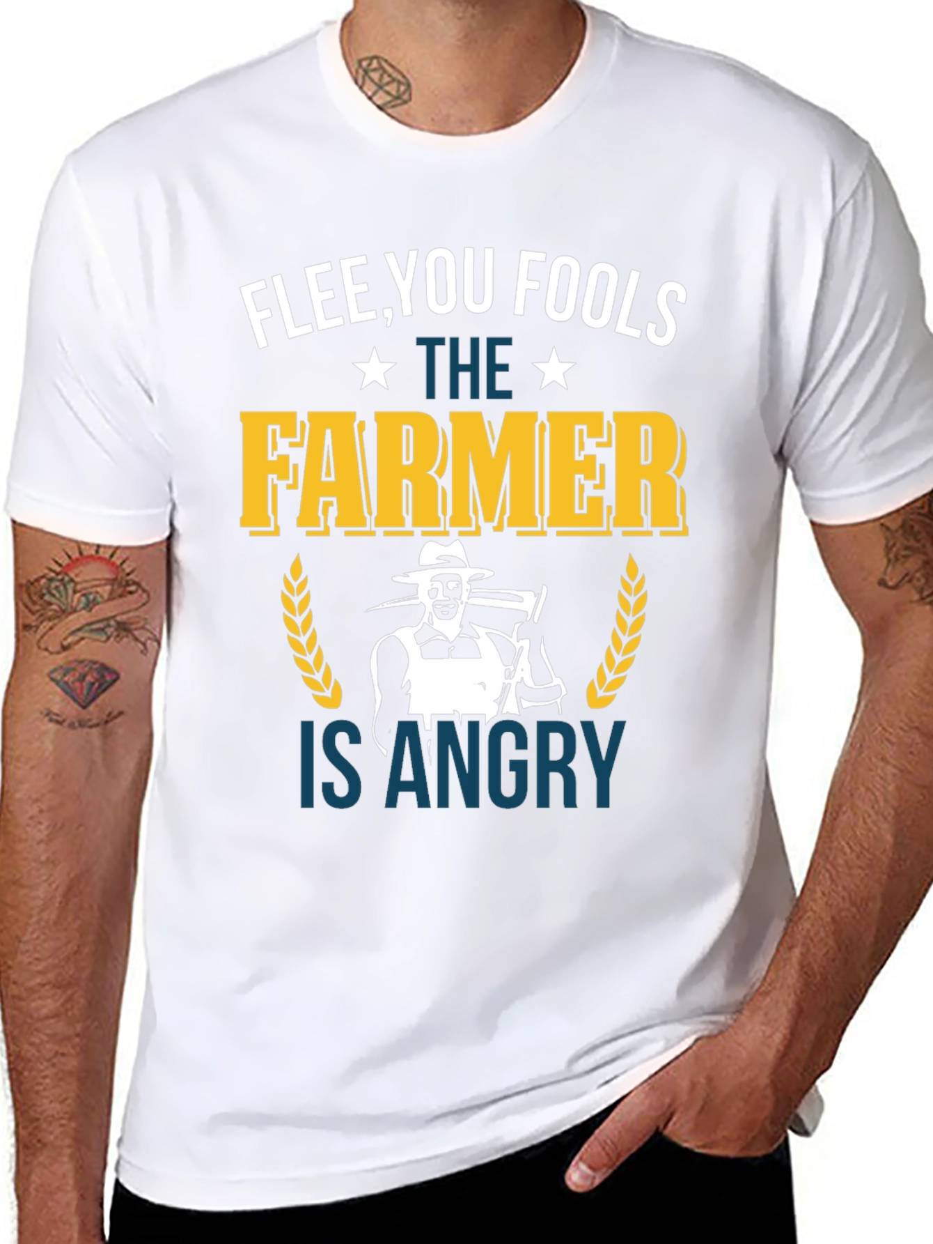 Flee You Fools Angry Farmer T-Shirt