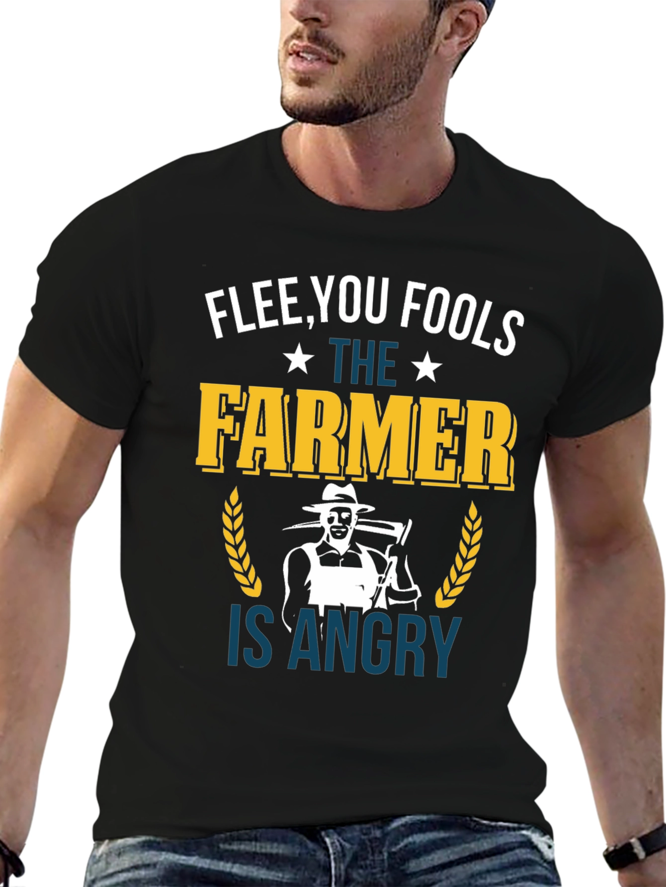 Flee You Fools Angry Farmer T-Shirt
