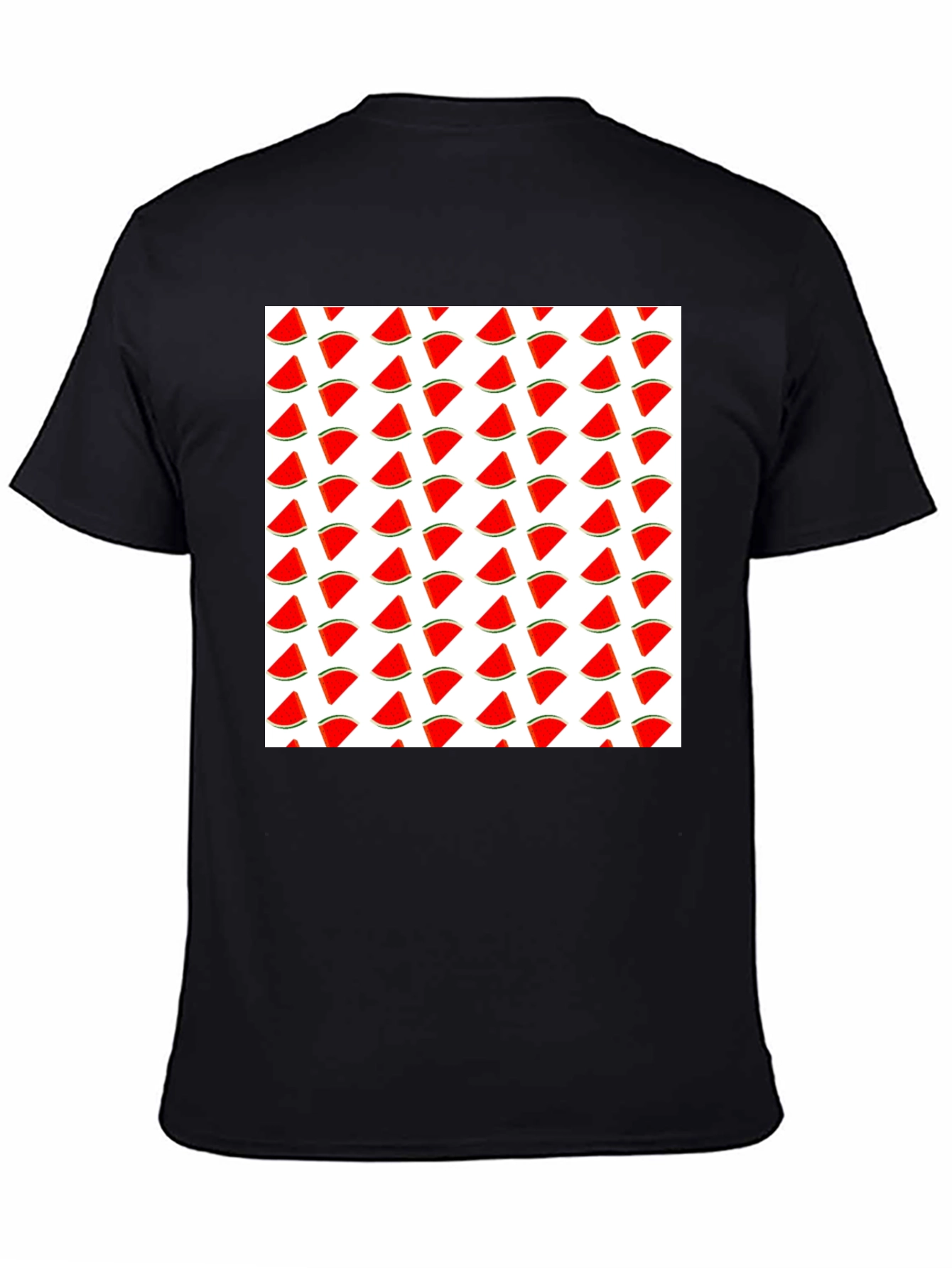 Watermelon Slice Pattern T-Shirt - Black Cotton Tee