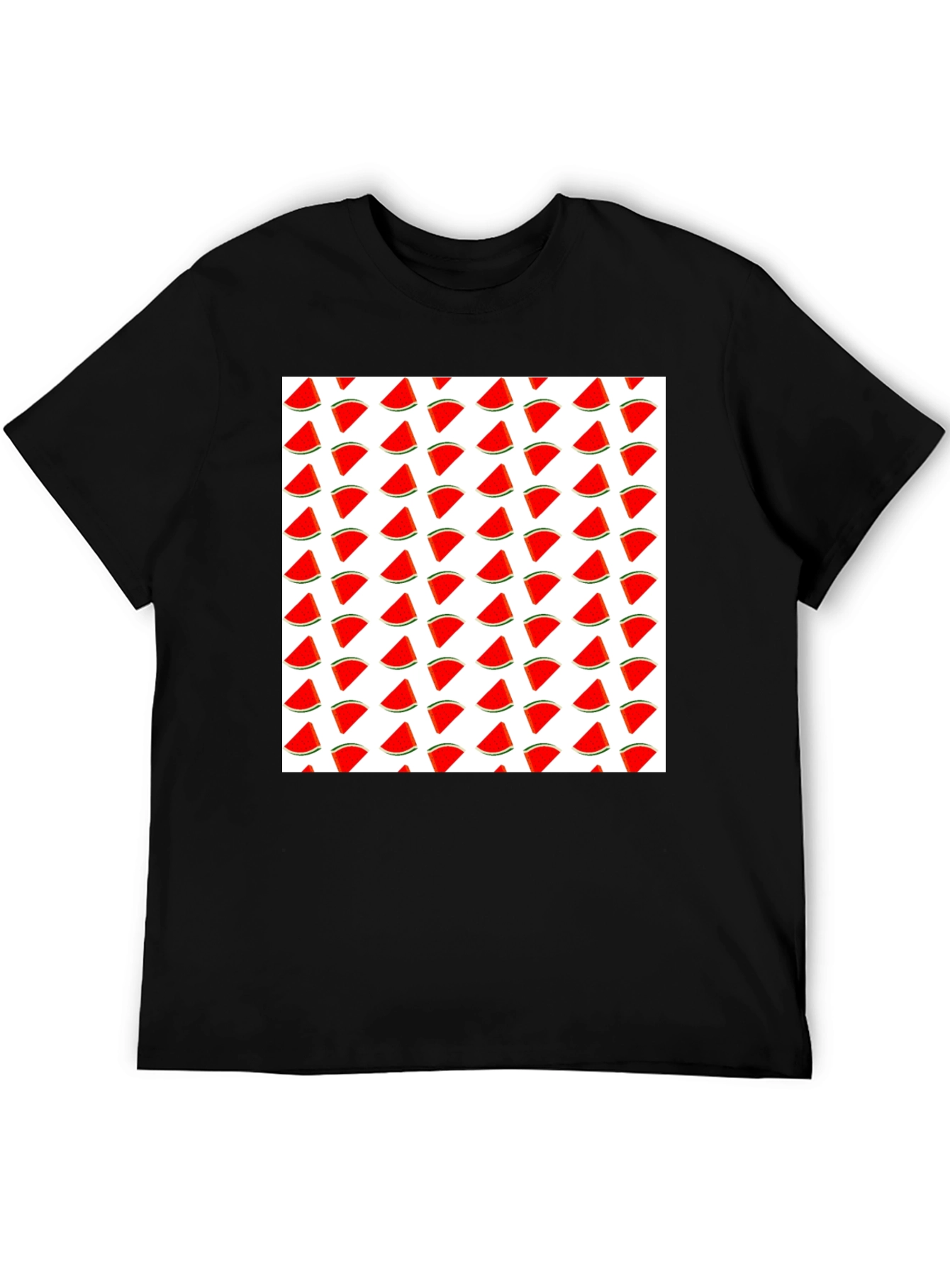 Watermelon Slice Pattern T-Shirt - Black Cotton Tee