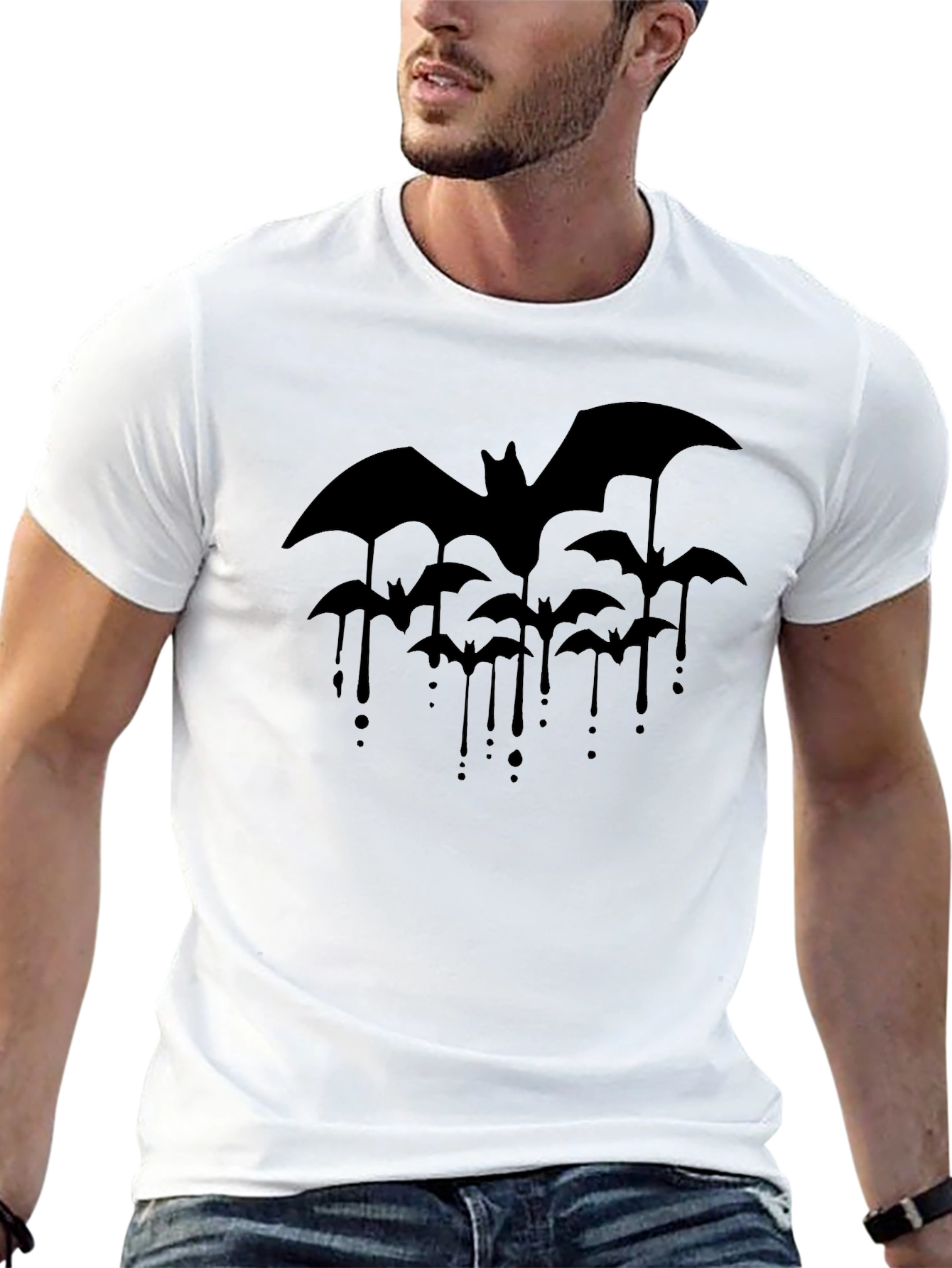 Mens Black Bat Graphic T-Shirt
