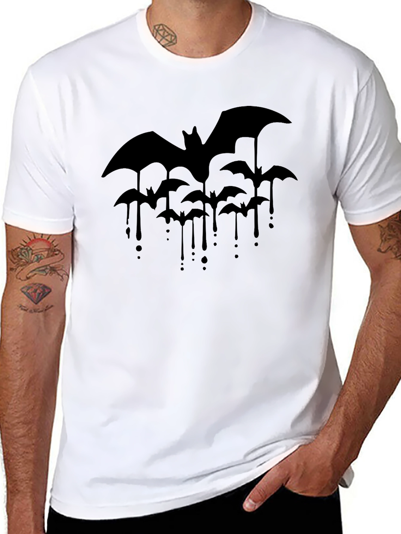 Mens Black Bat Graphic T-Shirt