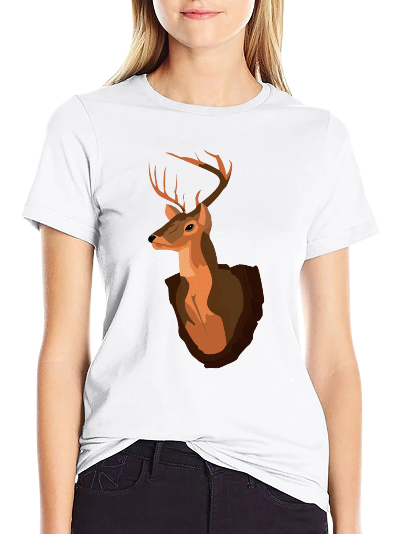 Deer Head Graphic T-Shirt - Black Cotton Tee