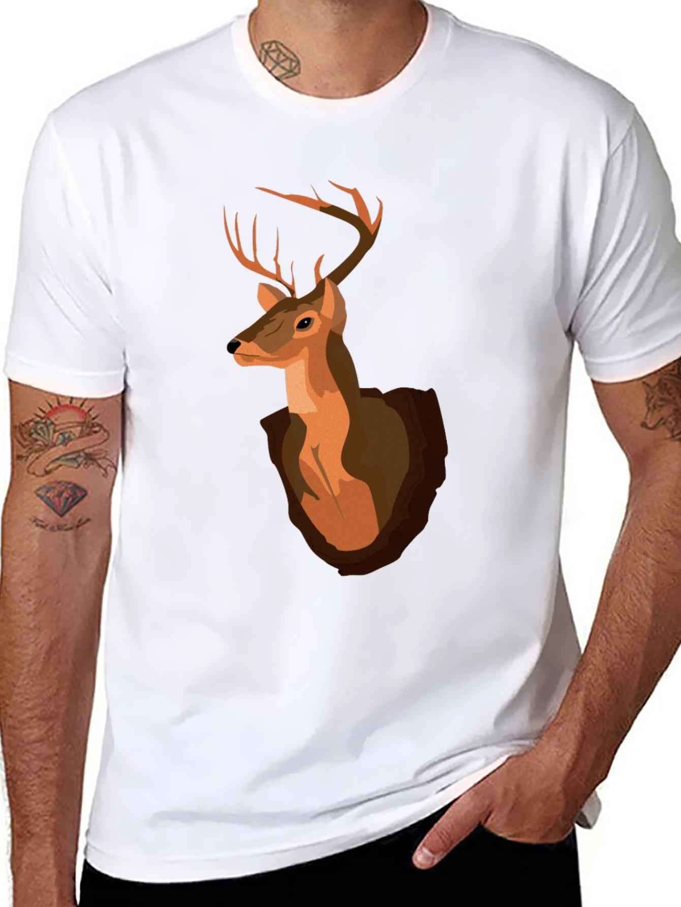 Deer Head Graphic T-Shirt - Black Cotton Tee