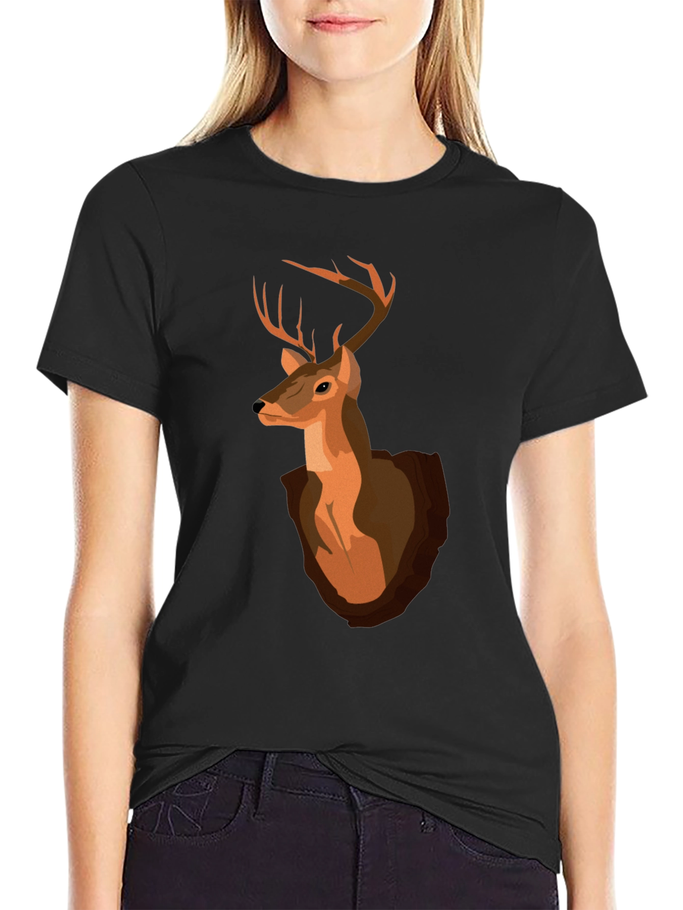 Deer Head Graphic T-Shirt - Black Cotton Tee