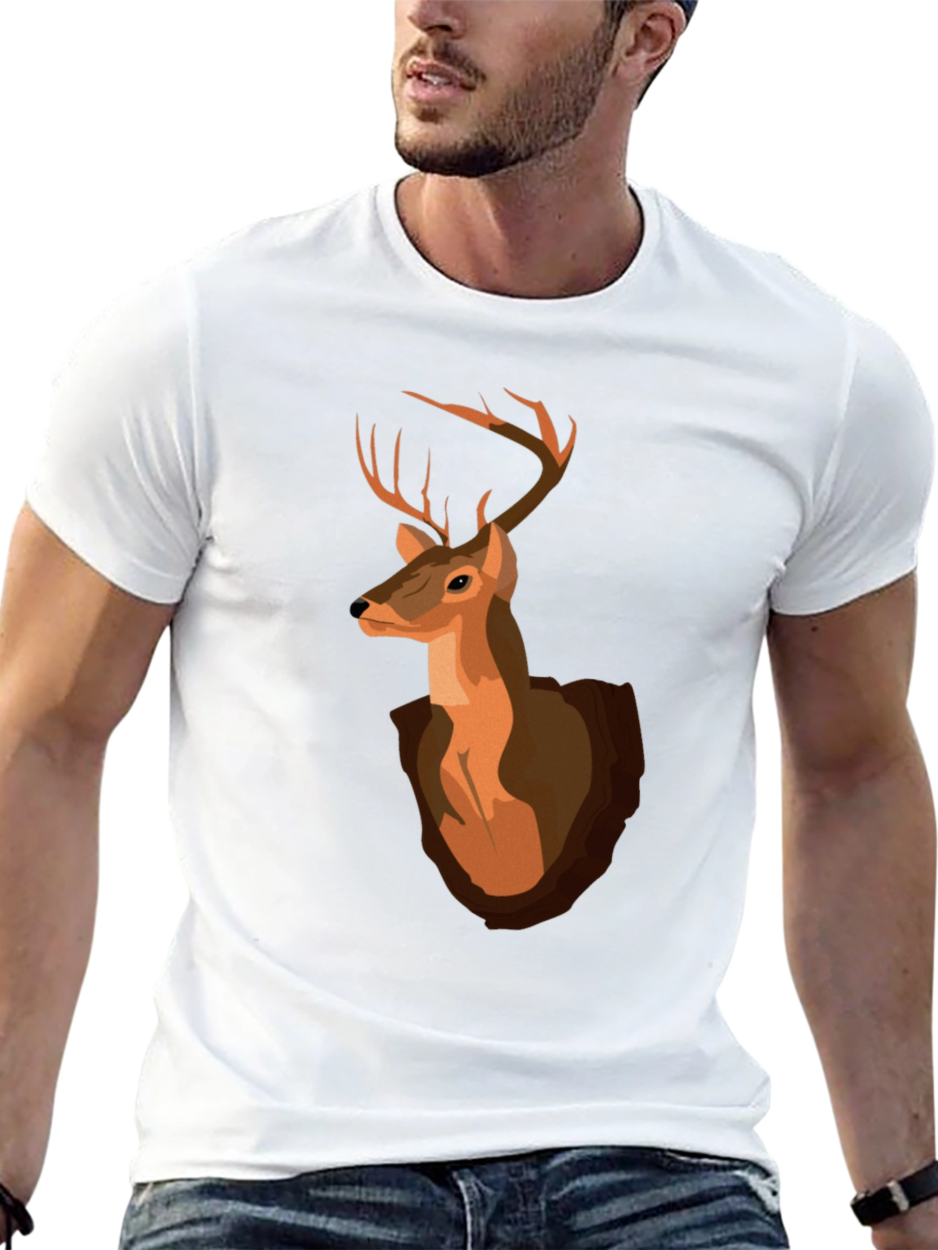 Deer Head Graphic T-Shirt - Black Cotton Tee