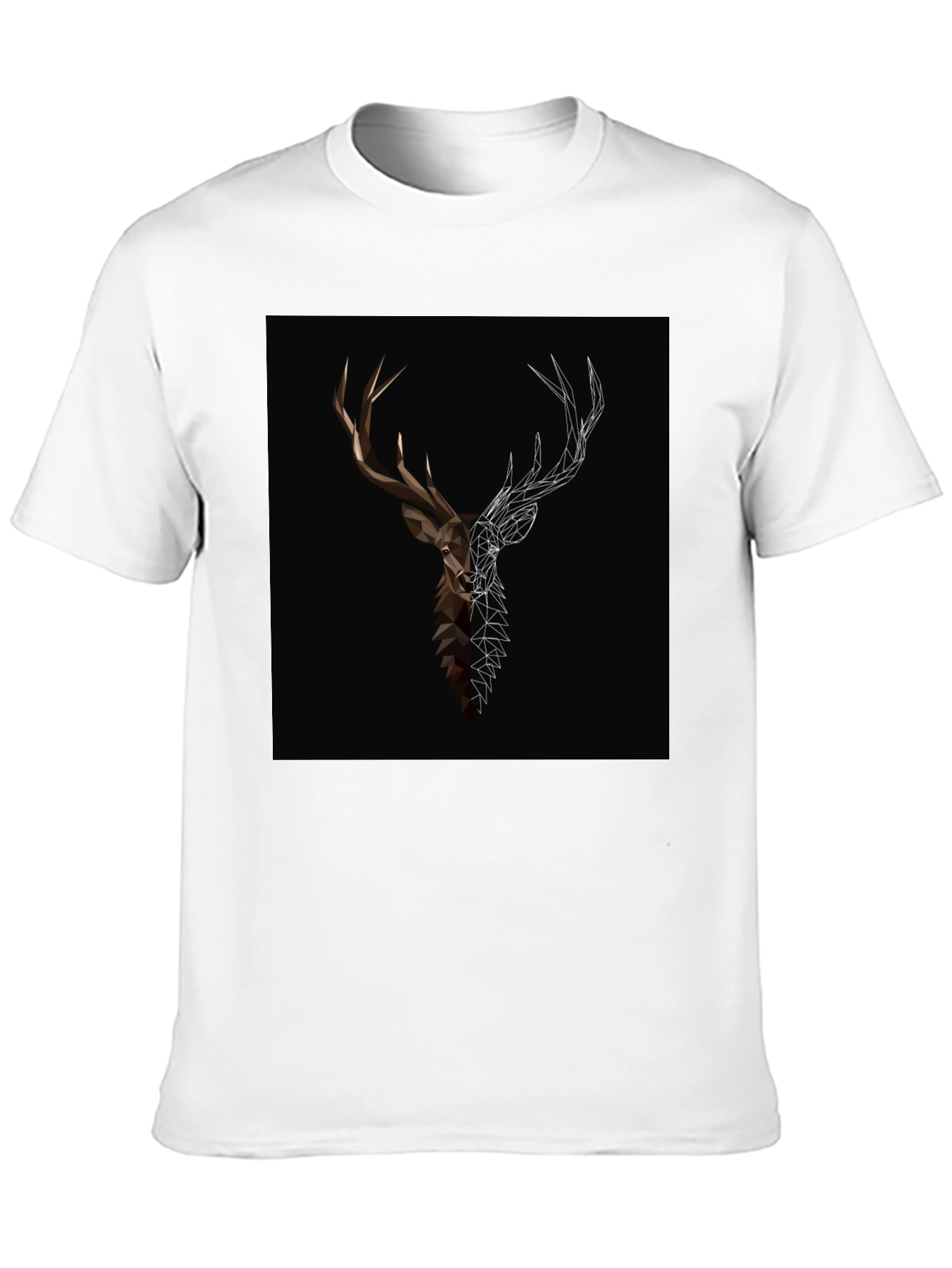 Geometric Deer Graphic Tee - Black Cotton Blend