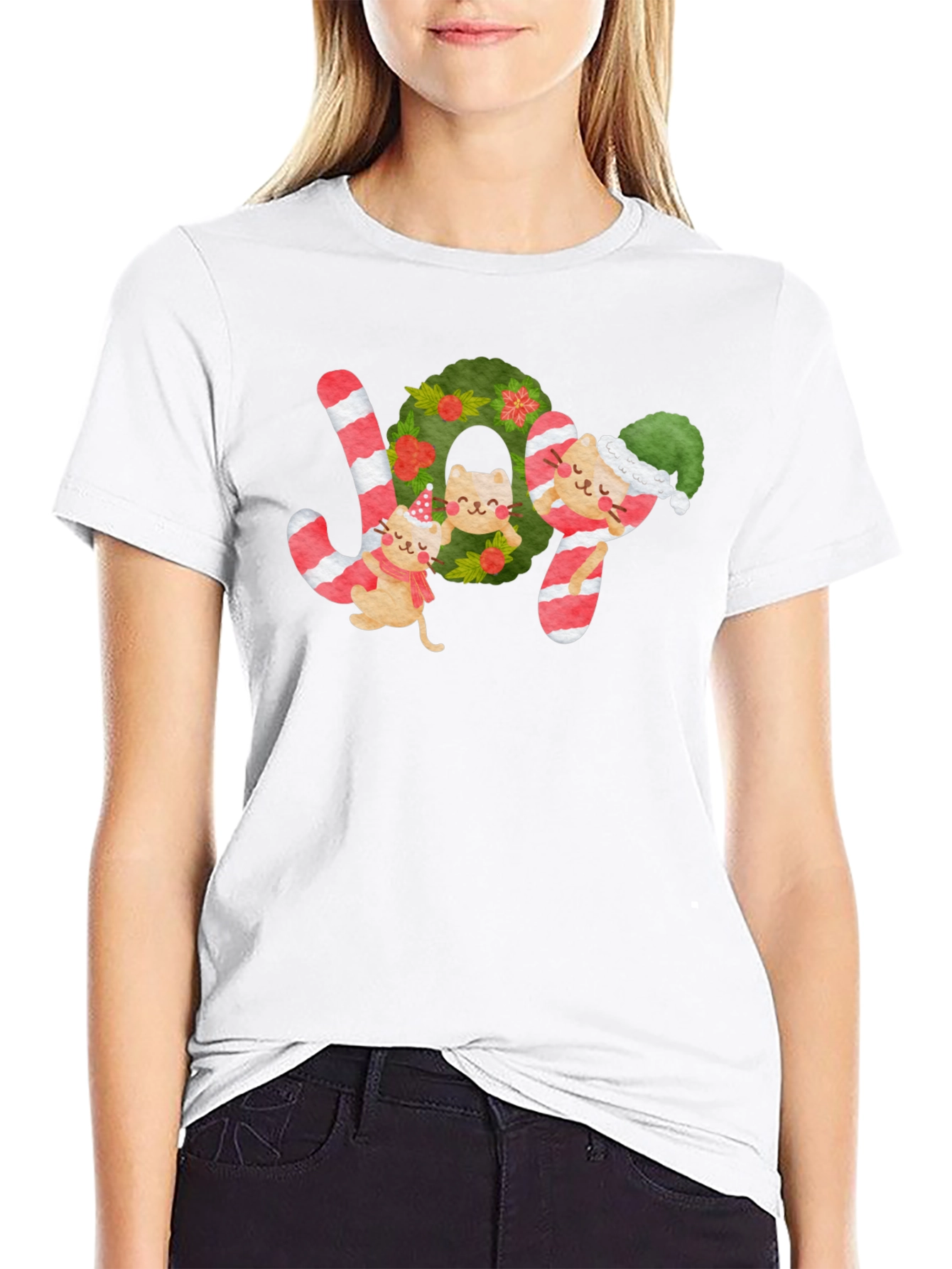 Festive Cat JOY Christmas T-Shirt