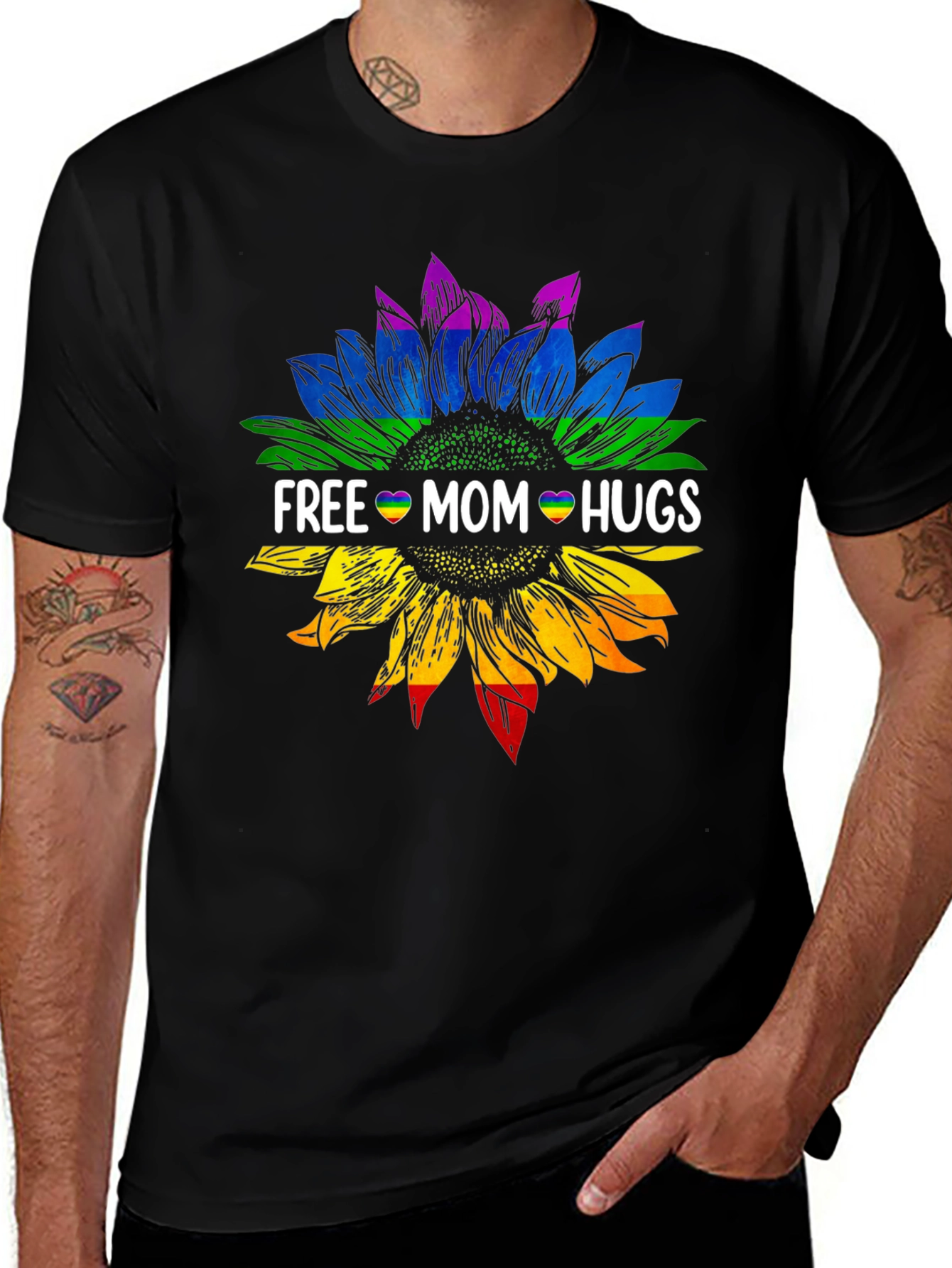 Free Mom Hugs Sunflower Graphic T-Shirt