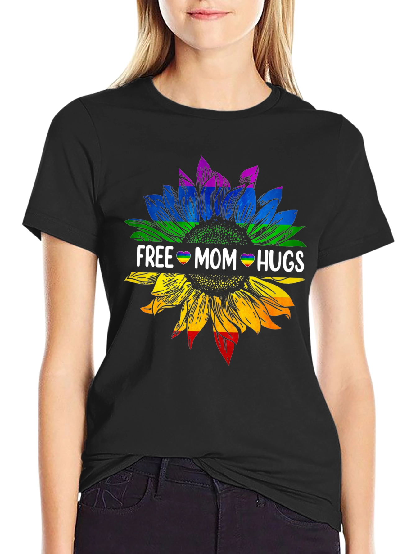 Free Mom Hugs Sunflower Graphic T-Shirt