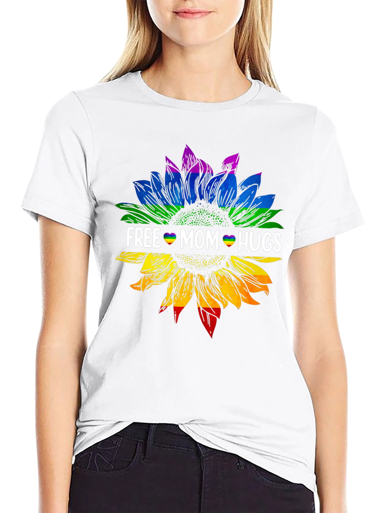 Free Mom Hugs Sunflower Graphic T-Shirt