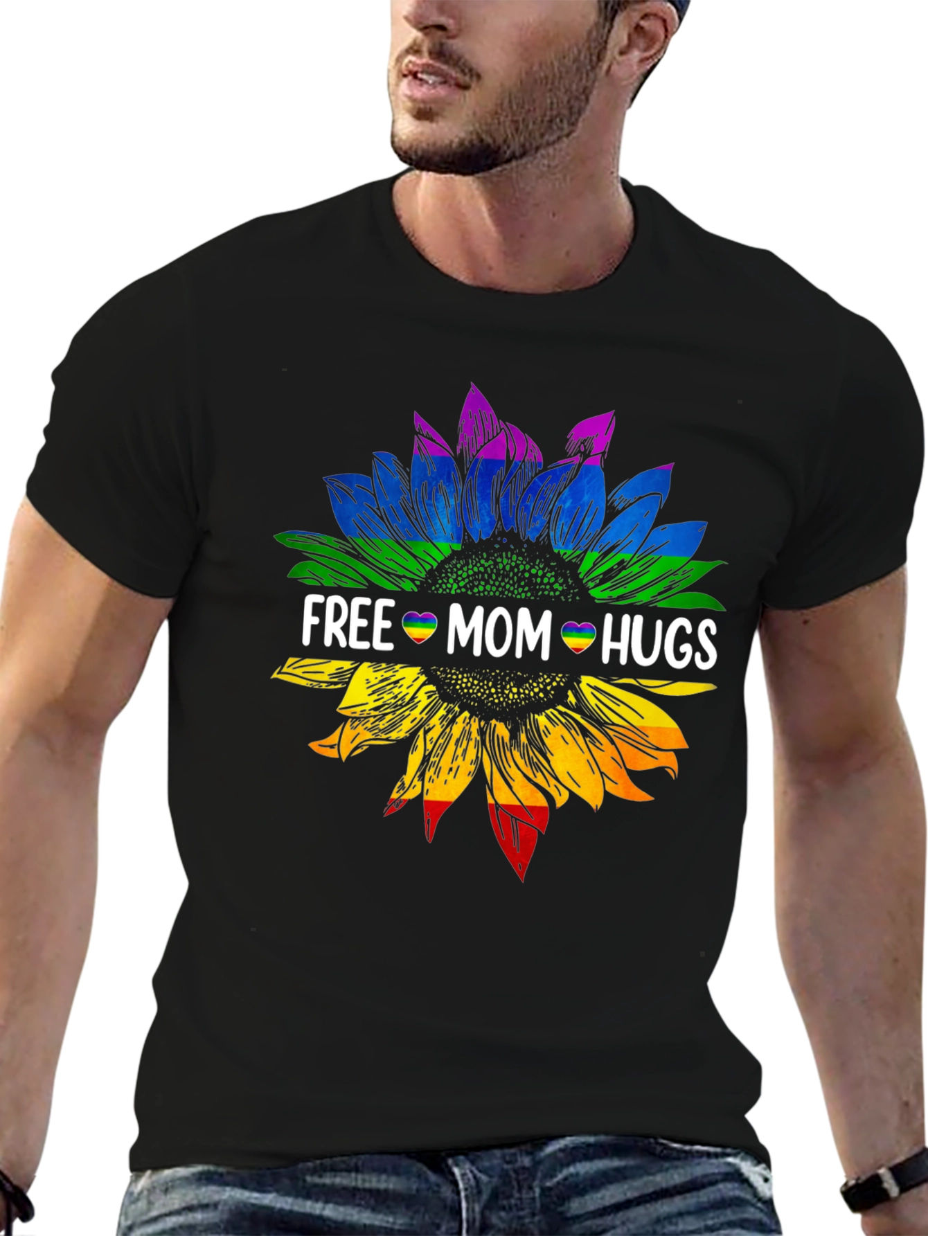 Free Mom Hugs Sunflower Graphic T-Shirt