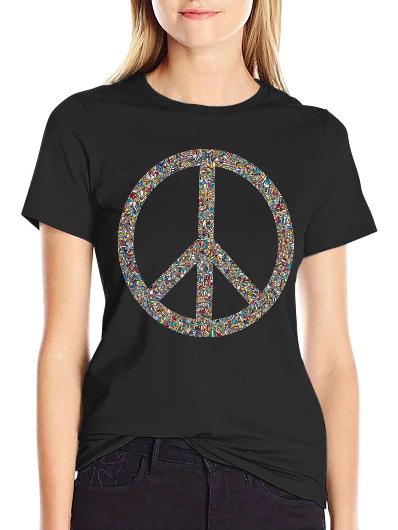Peace Sign Mosaic Black T-Shirt