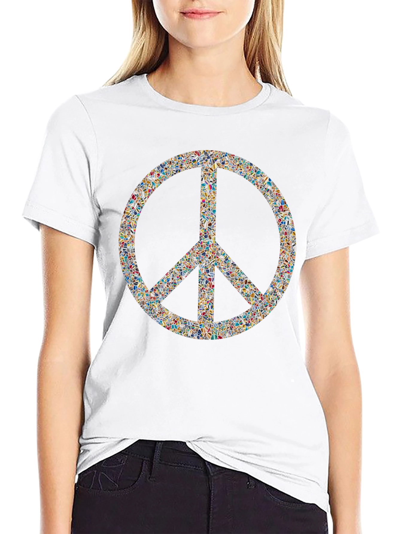 Peace Sign Mosaic Black T-Shirt