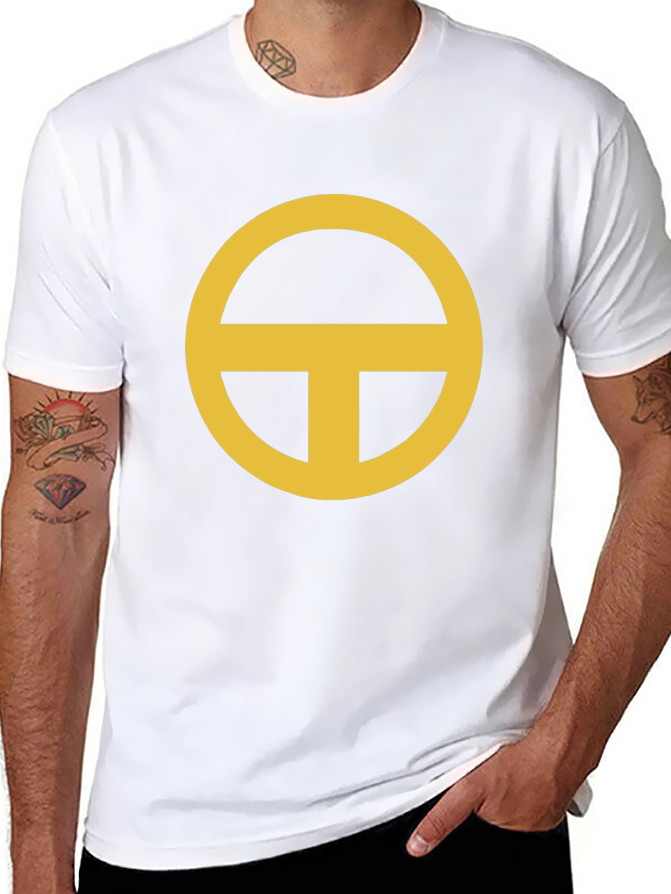 Minimalist Gold Circle-T Graphic Black T-Shirt