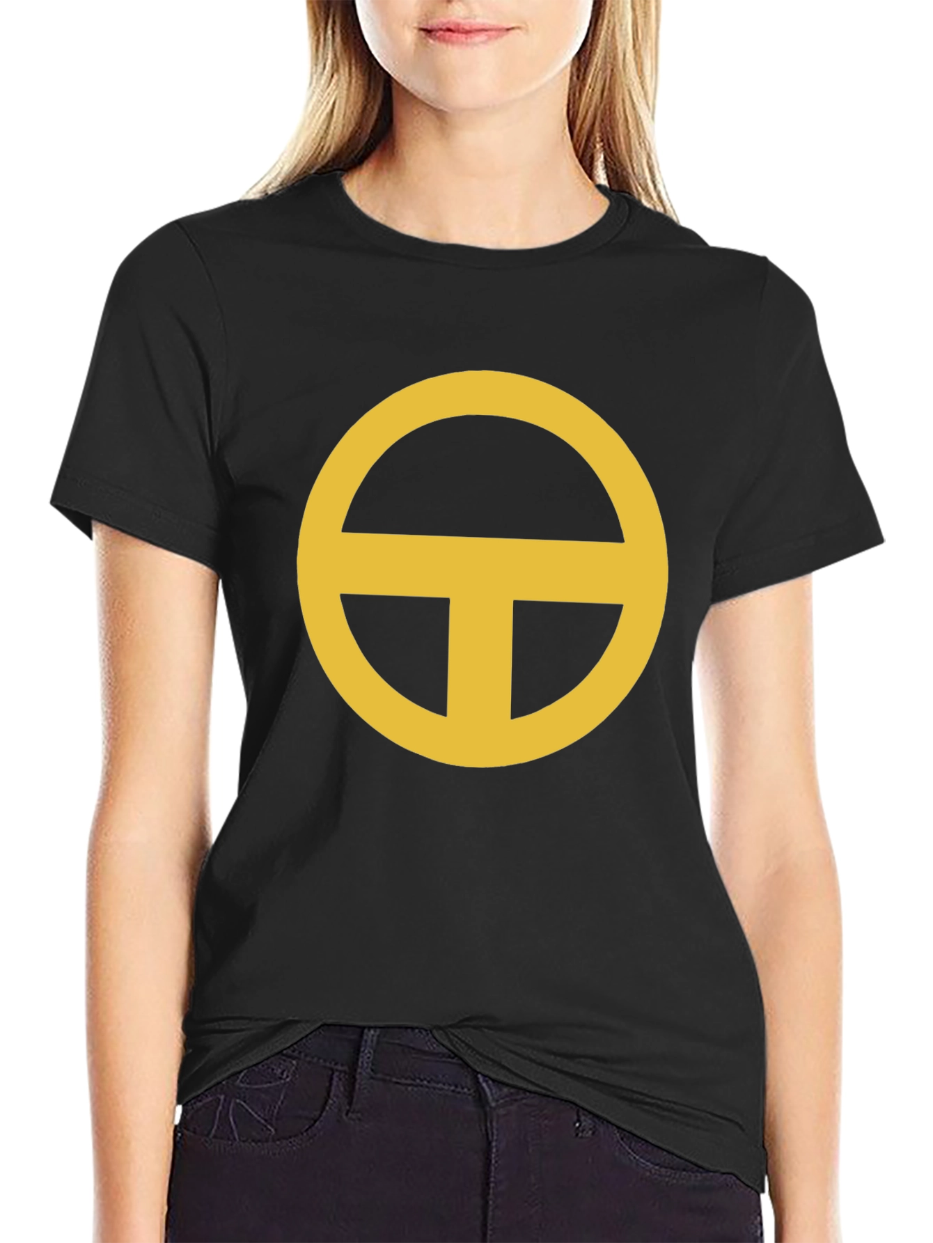 Minimalist Gold Circle-T Graphic Black T-Shirt