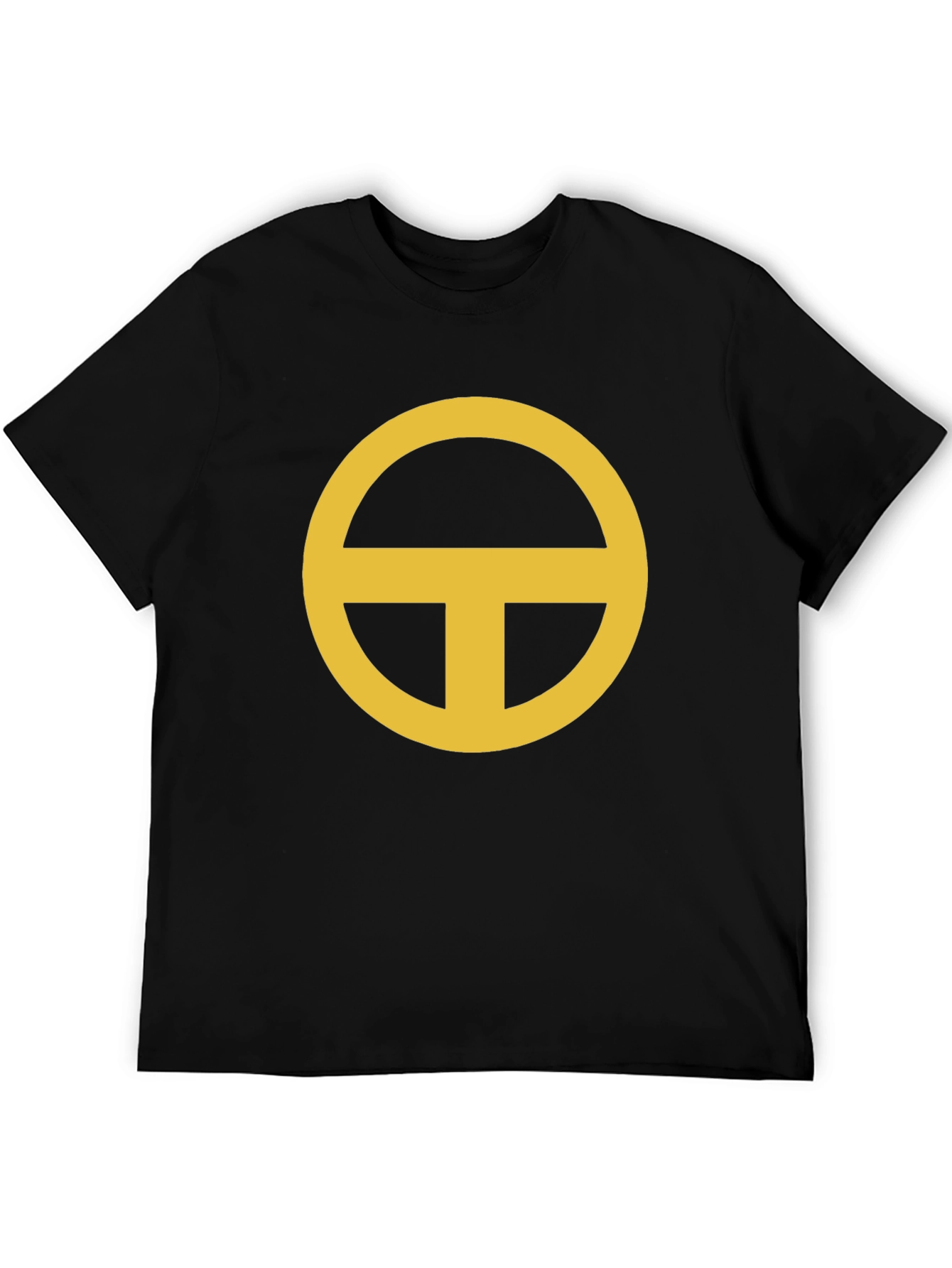 Minimalist Gold Circle-T Graphic Black T-Shirt