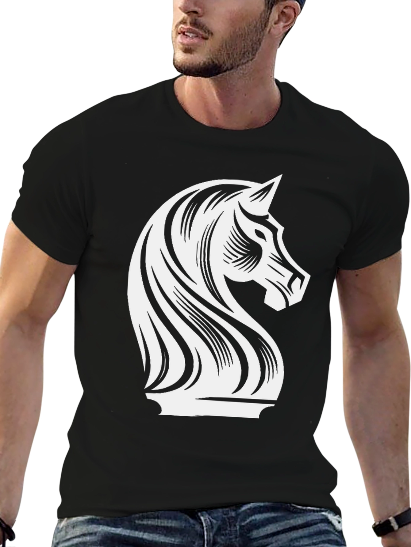 Chess Knight Graphic Tee - Stylish Black T-Shirt