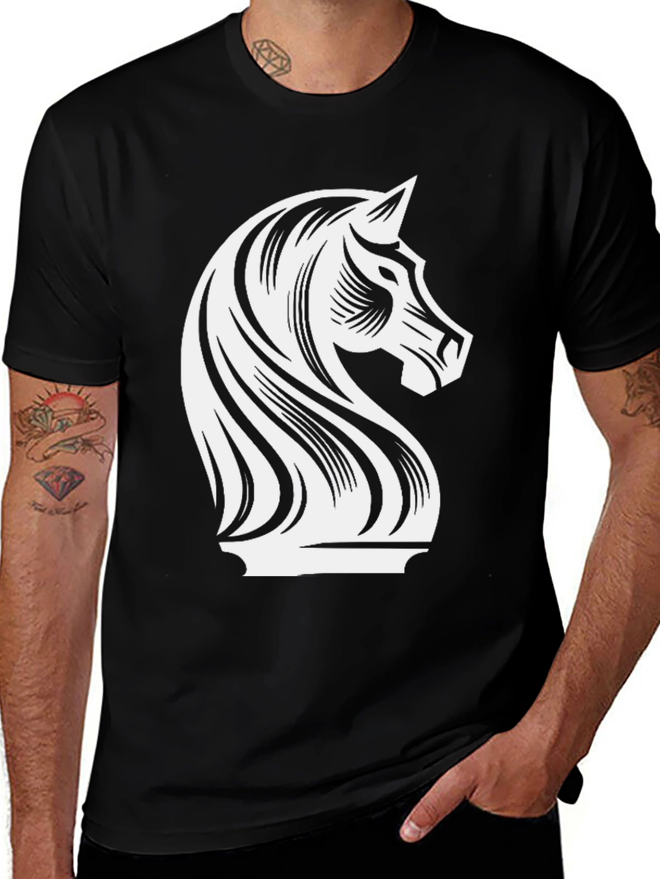 Chess Knight Graphic Tee - Stylish Black T-Shirt
