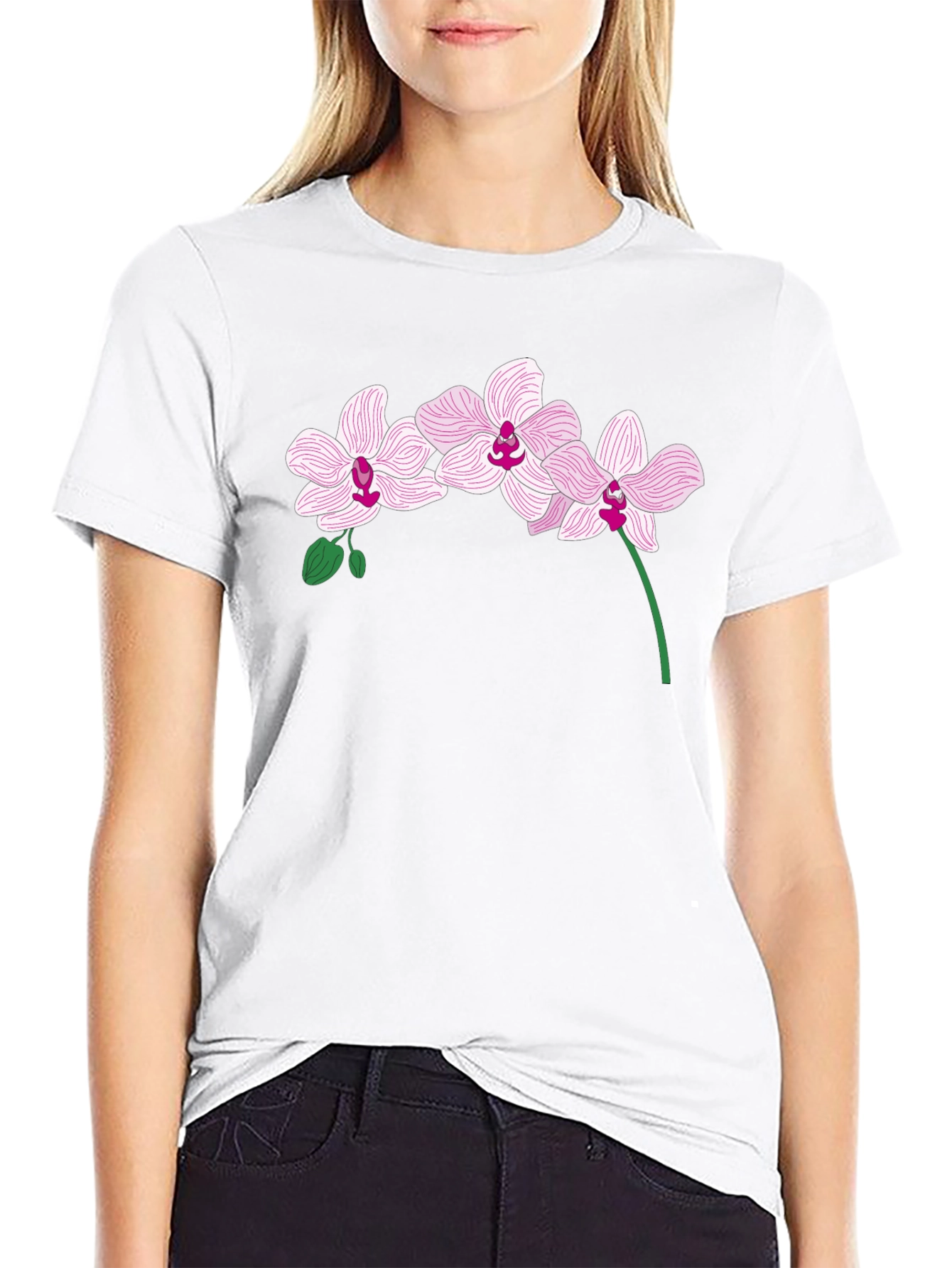 Orchid Flower Graphic T-Shirt - Black