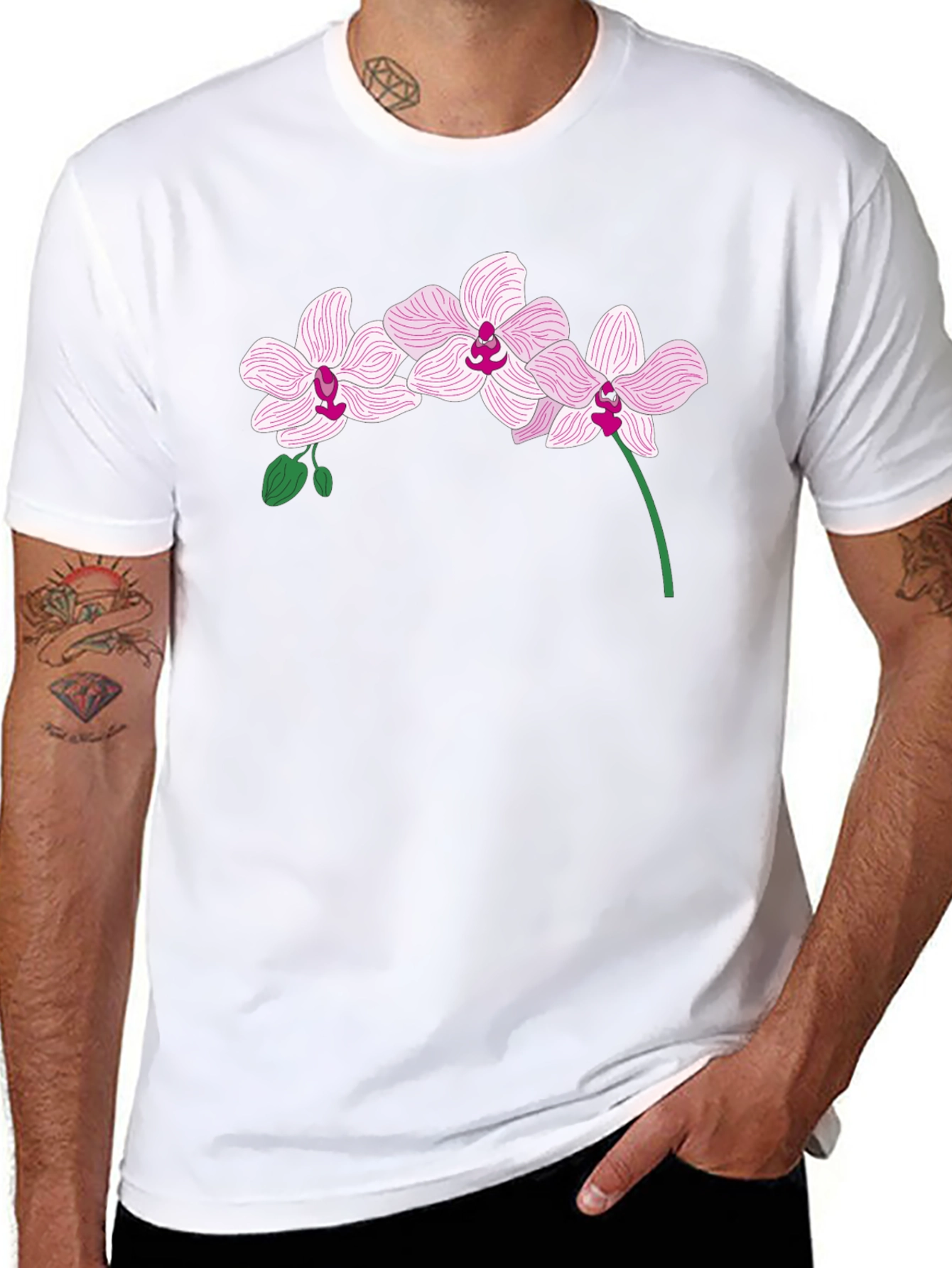 Orchid Flower Graphic T-Shirt - Black