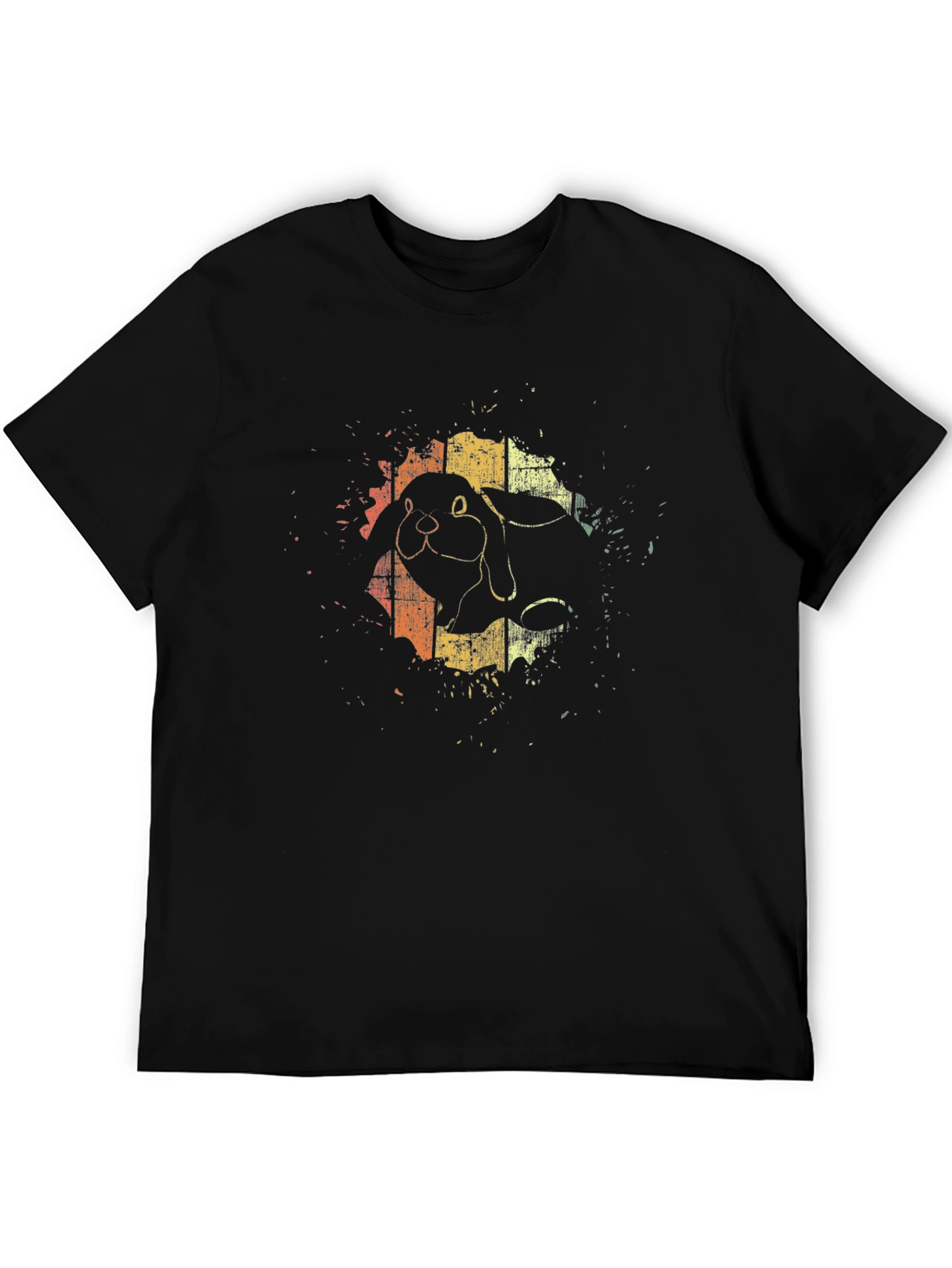 Retro Rabbit Graphic Tee - Black Cotton Blend