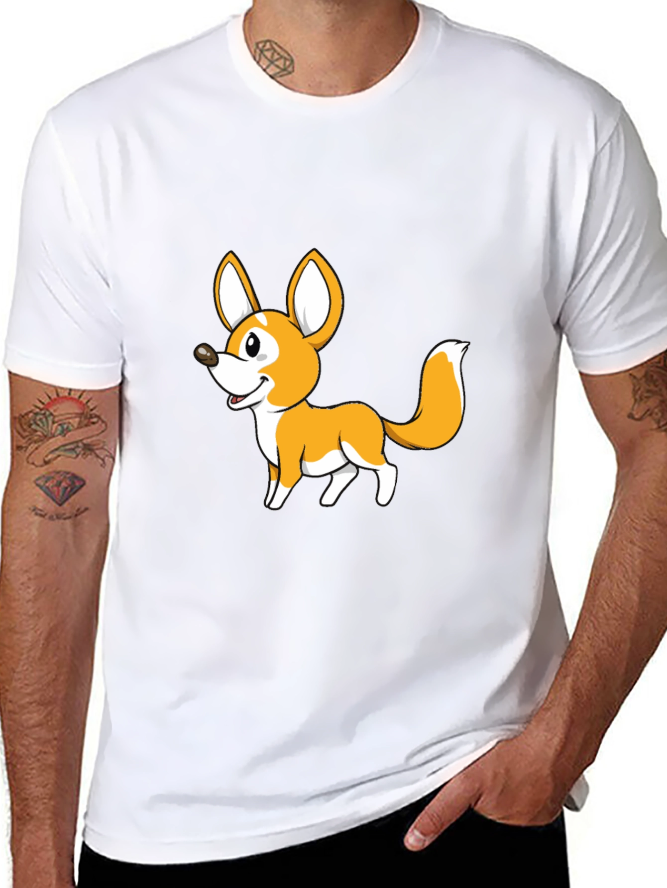 Cute Cartoon Fox Graphic Tee - Black