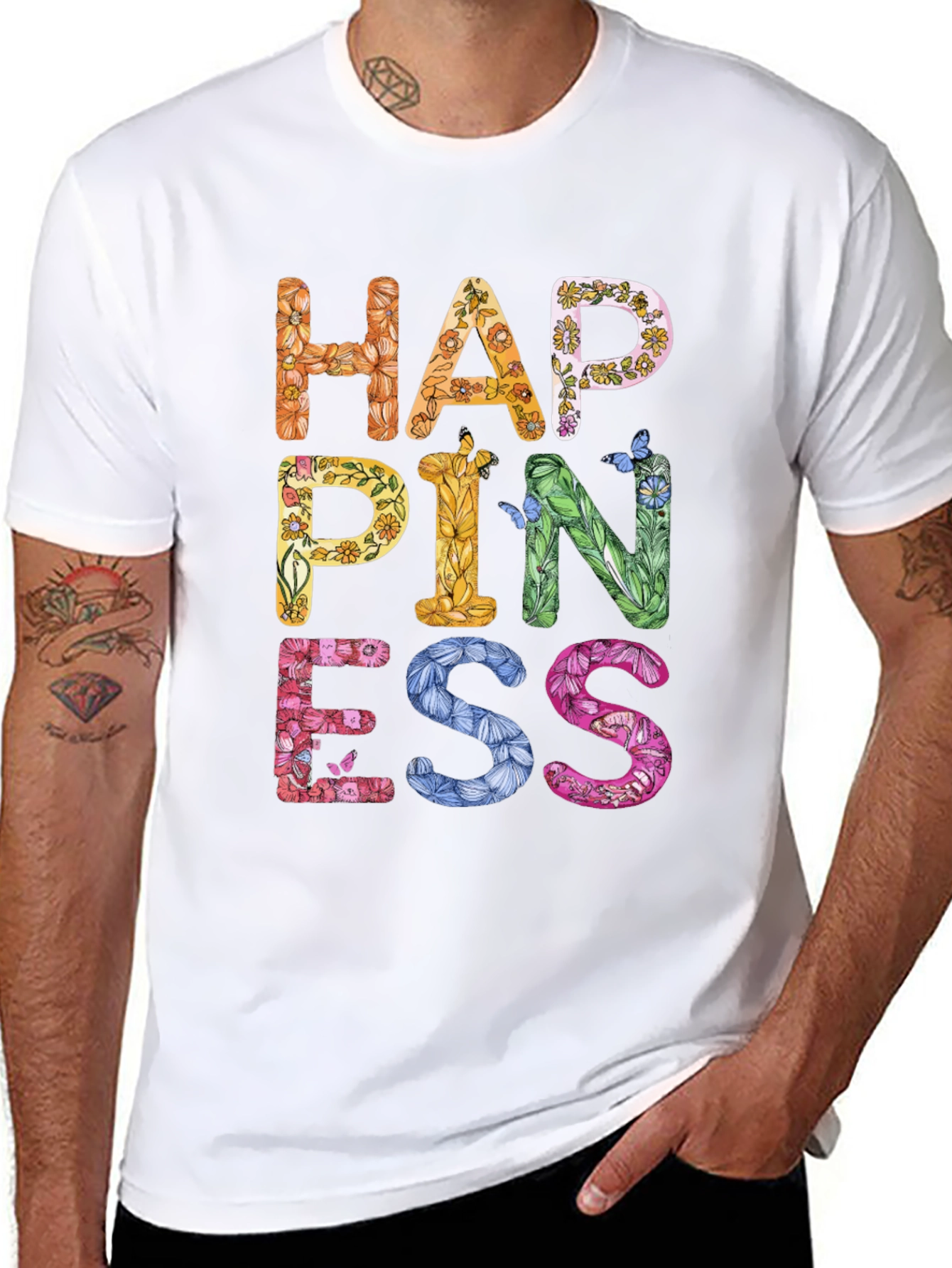 Floral Happiness Graphic Tee - Black Casual T-Shirt