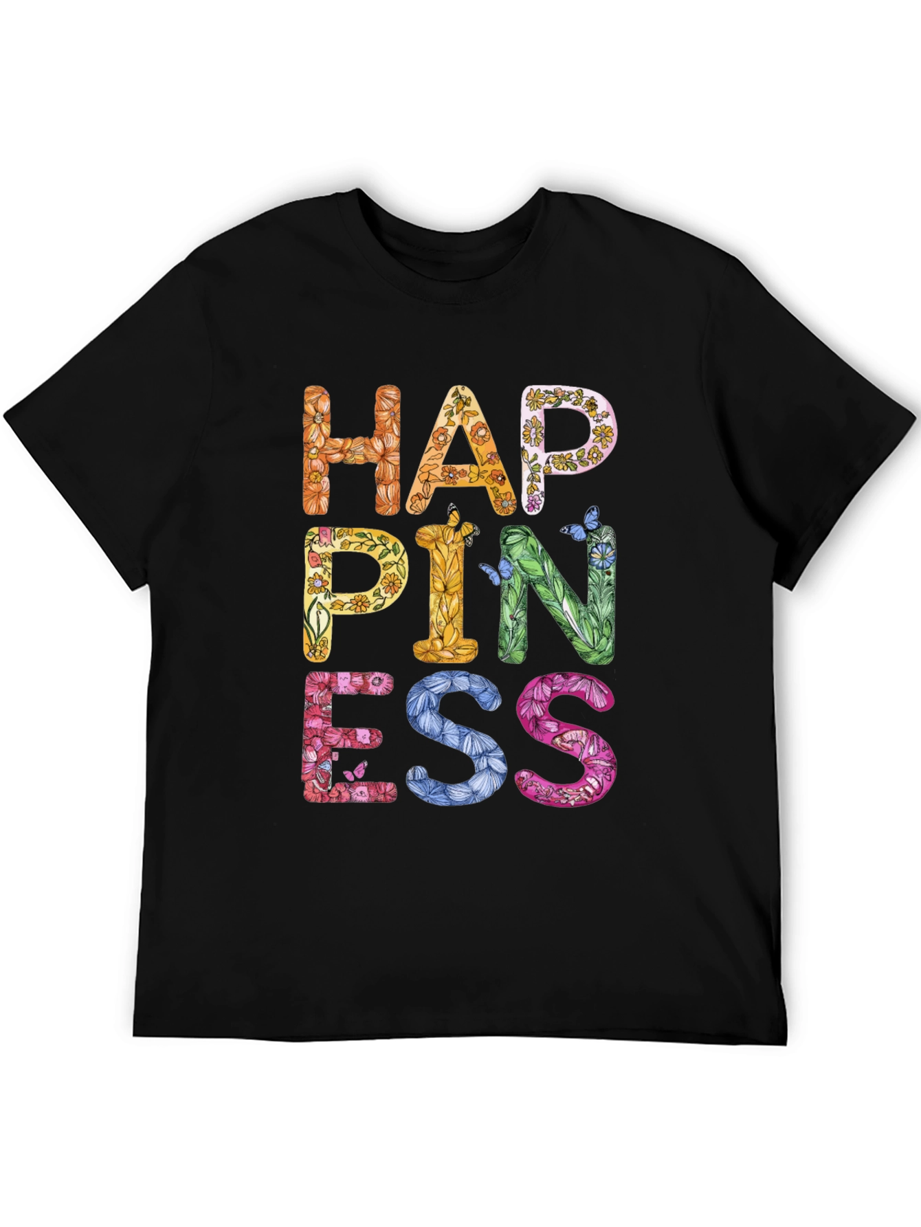 Floral Happiness Graphic Tee - Black Casual T-Shirt