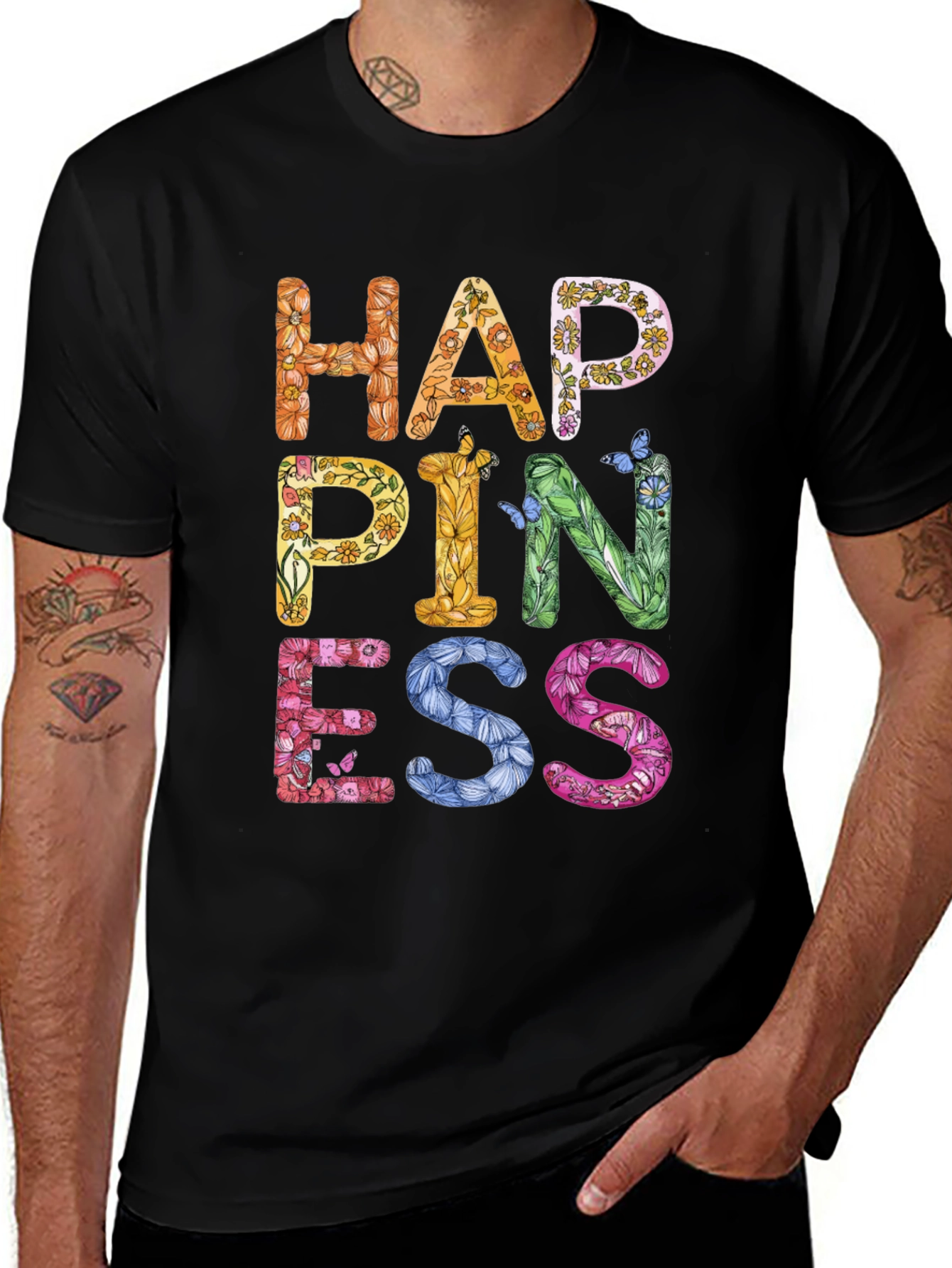Floral Happiness Graphic Tee - Black Casual T-Shirt