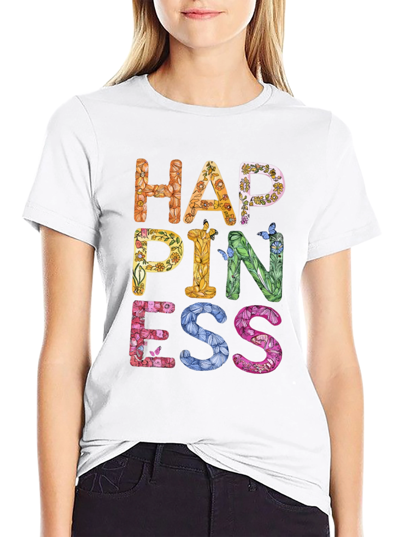 Floral Happiness Graphic Tee - Black Casual T-Shirt