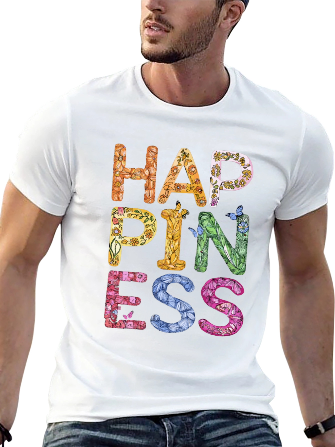 Floral Happiness Graphic Tee - Black Casual T-Shirt
