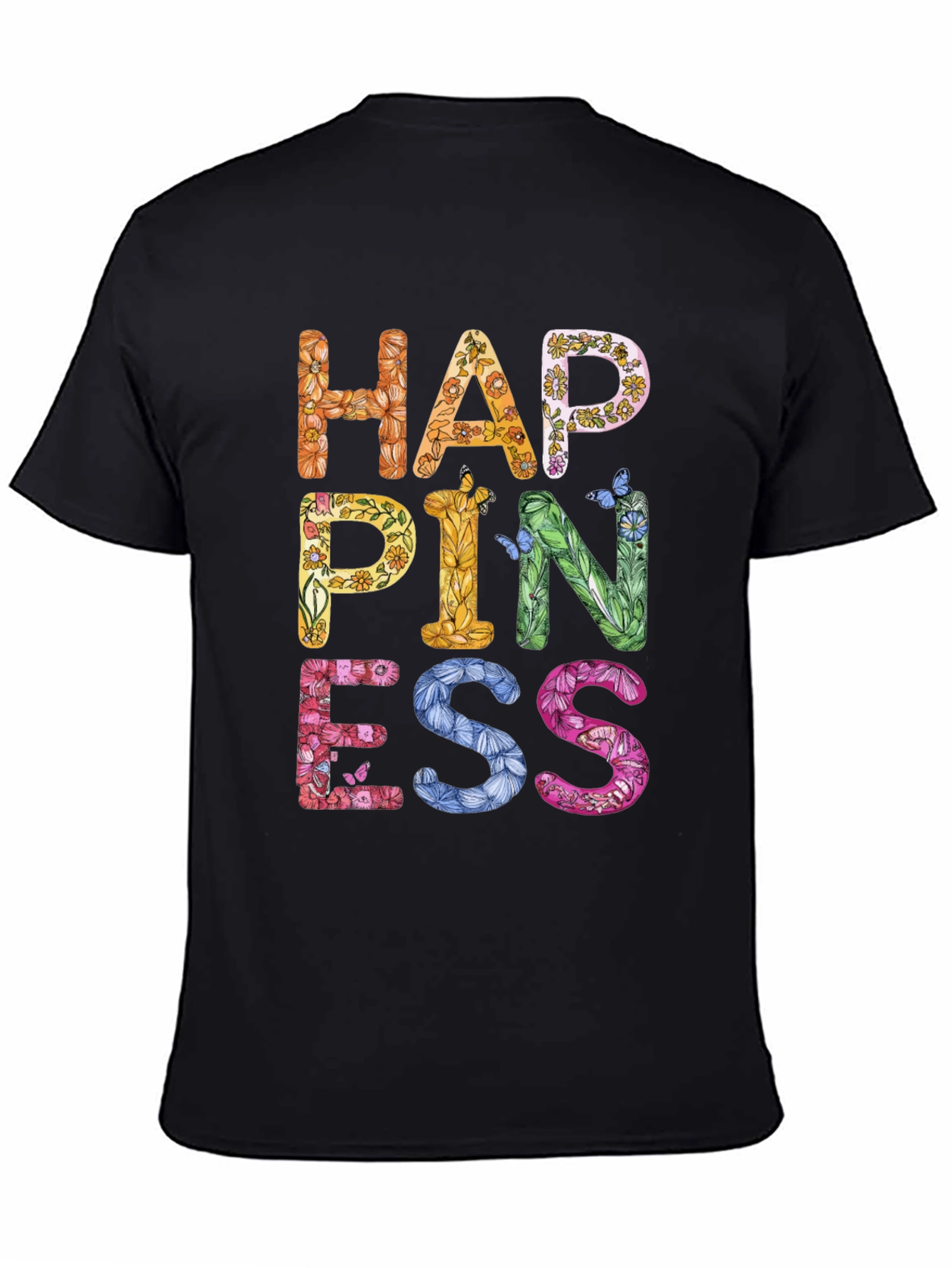 Floral Happiness Graphic Tee - Black Casual T-Shirt