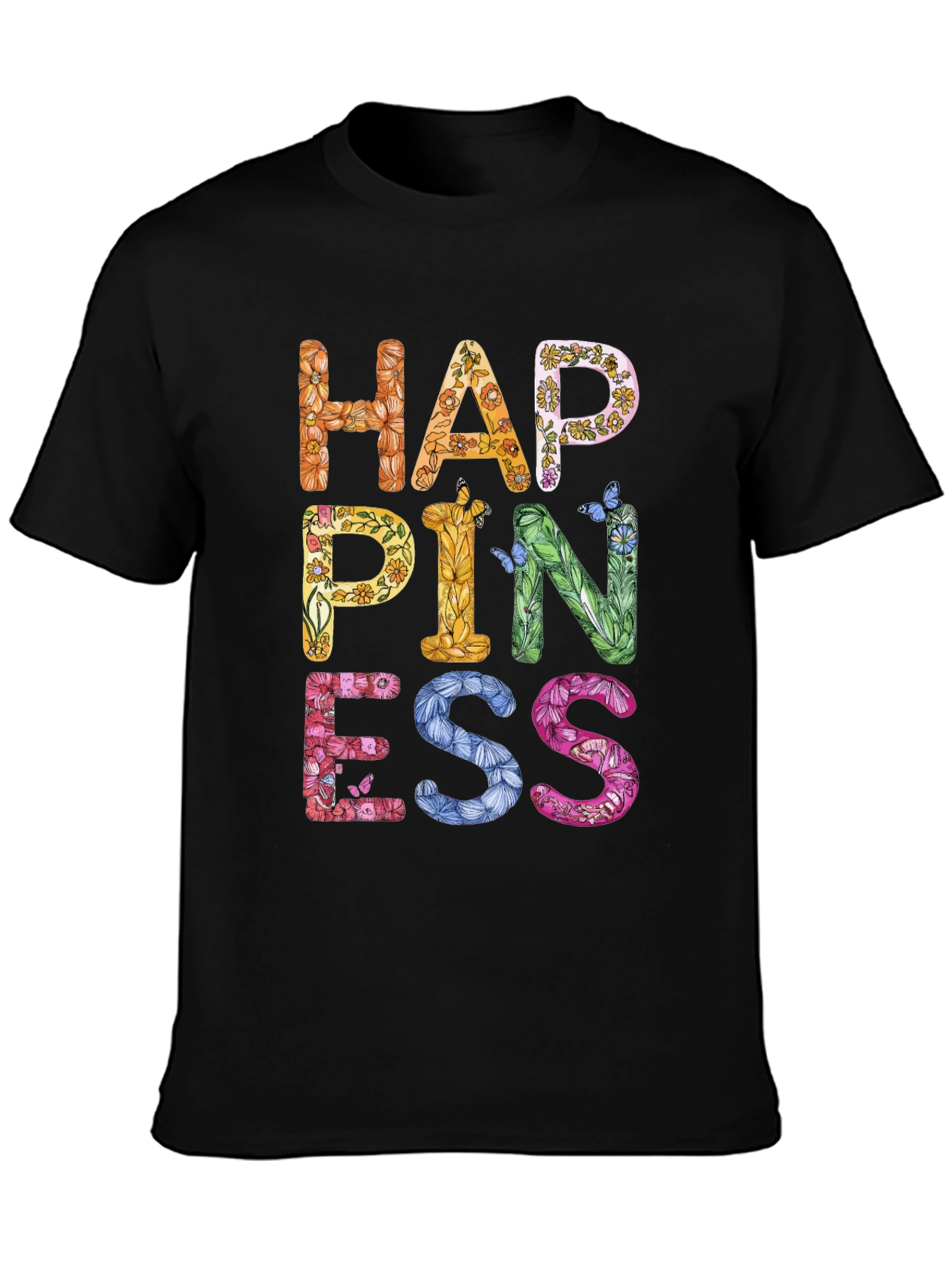Floral Happiness Graphic Tee - Black Casual T-Shirt