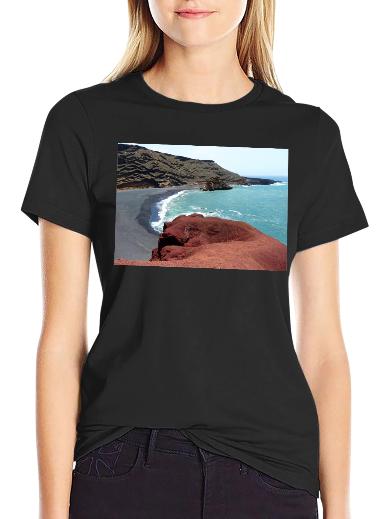 Red Beach T-Shirt - Black Cotton Tee